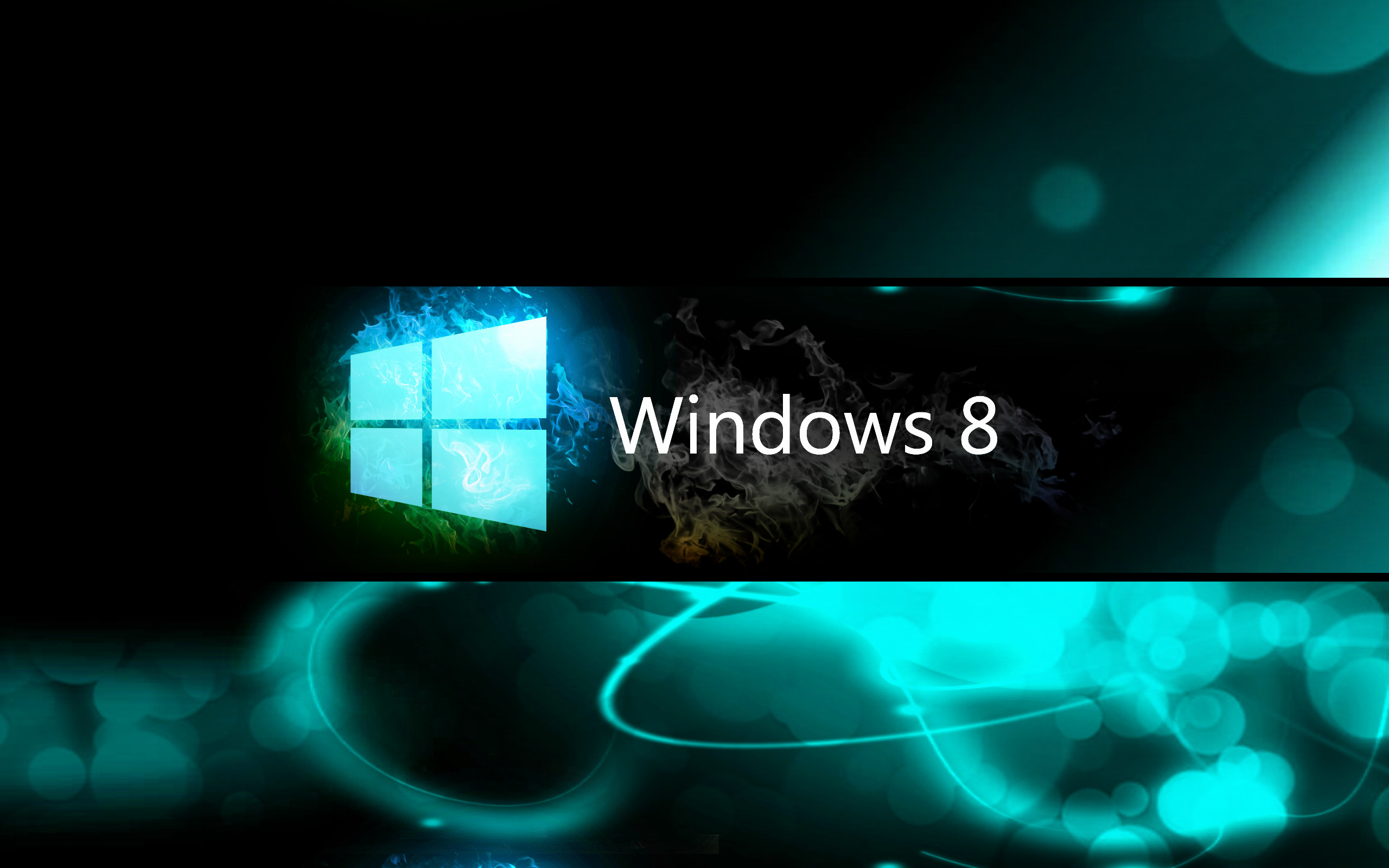 Windows 8, Logo Windows, Sfondo nero, Turchese, 2K, wallpaper desktop