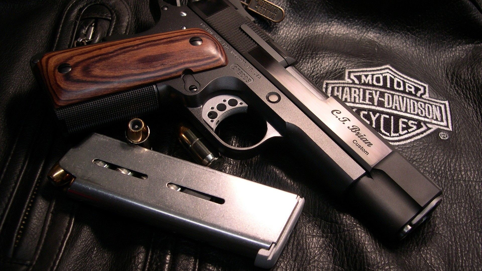 Harley-Davidson, Logo Bar & Shield, Pistola, Giacca di pelle, Caricatore, sfondo desktop 1920x1080