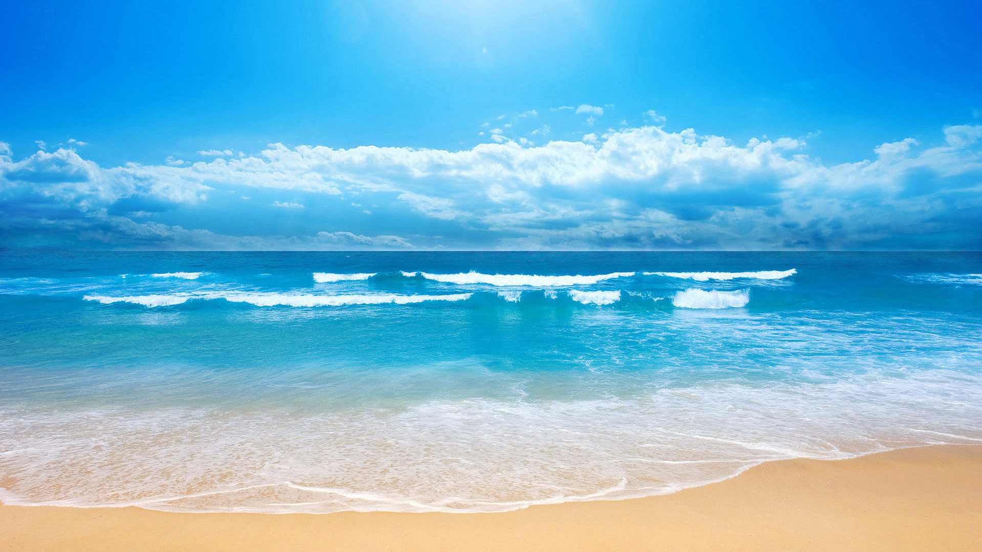 Onde, Spiaggia, Mare turchese, Cielo azzurro, 1920x1080, immagine di sfondo