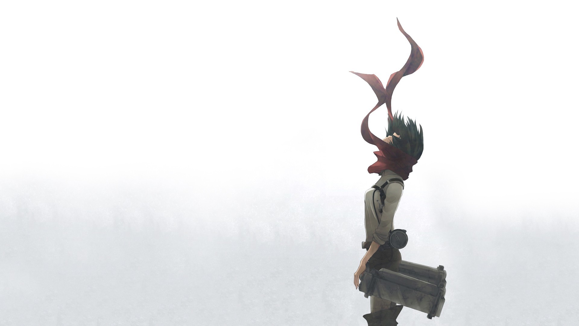 Mikasa Ackerman, L'attacco dei giganti, Sfondo bianco, Minimalismo, wallpaper desktop Full HD