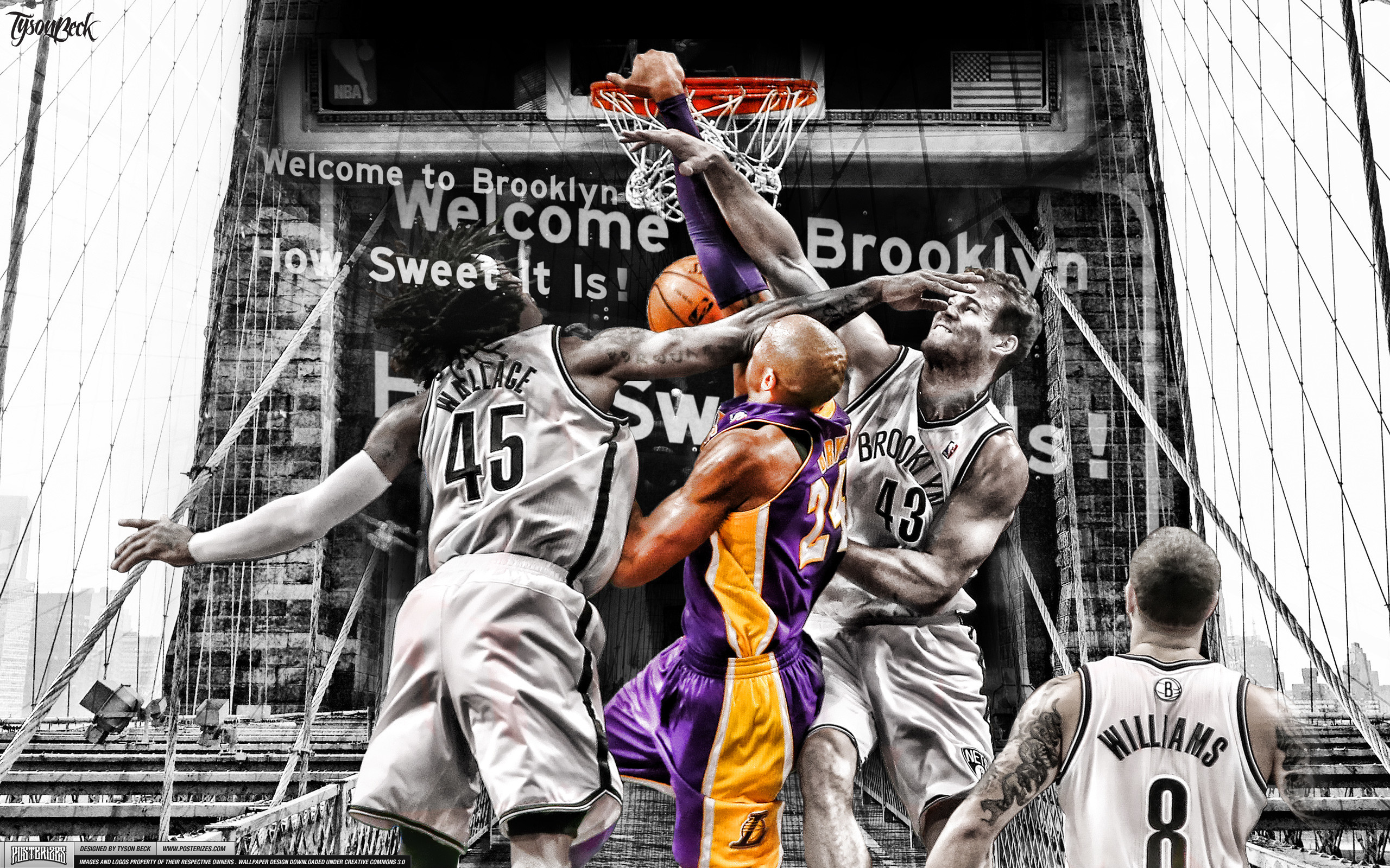 Brooklyn Nets, Kobe Bryant, Ponte di Brooklyn, Bianco e nero, 2560x1600, sfondo MacBook Pro