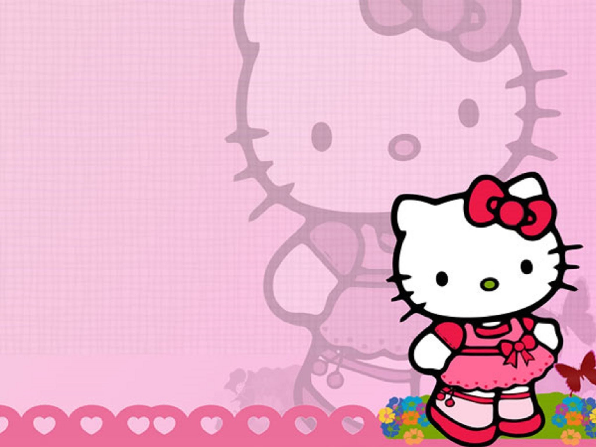 Hello Kitty, Rosa pastello, Silhouette, Fiori, Sanrio, Full HD, sfondo per iPad e tablet