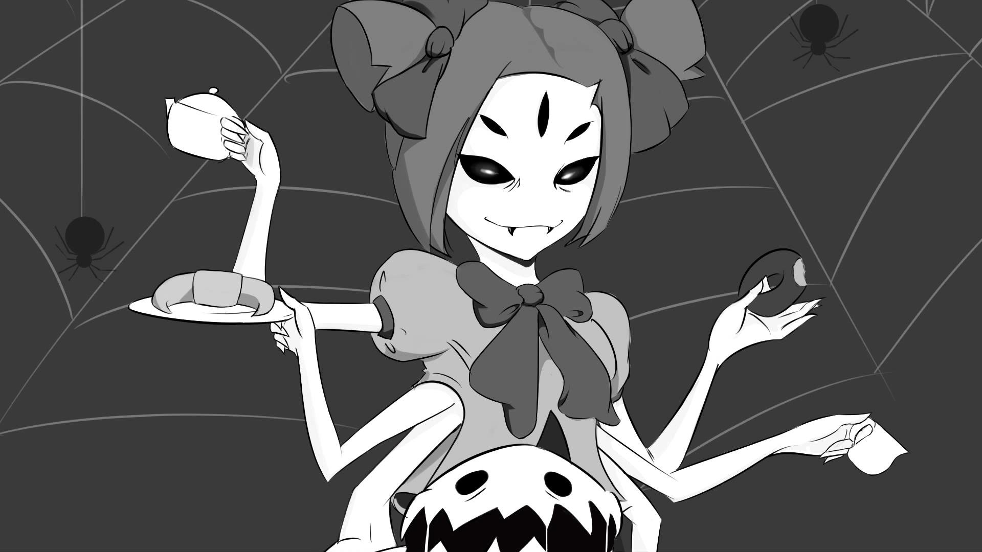Muffet, Undertale, Ragnatela, Bianco e nero, 1920x1080, sfondo per PC