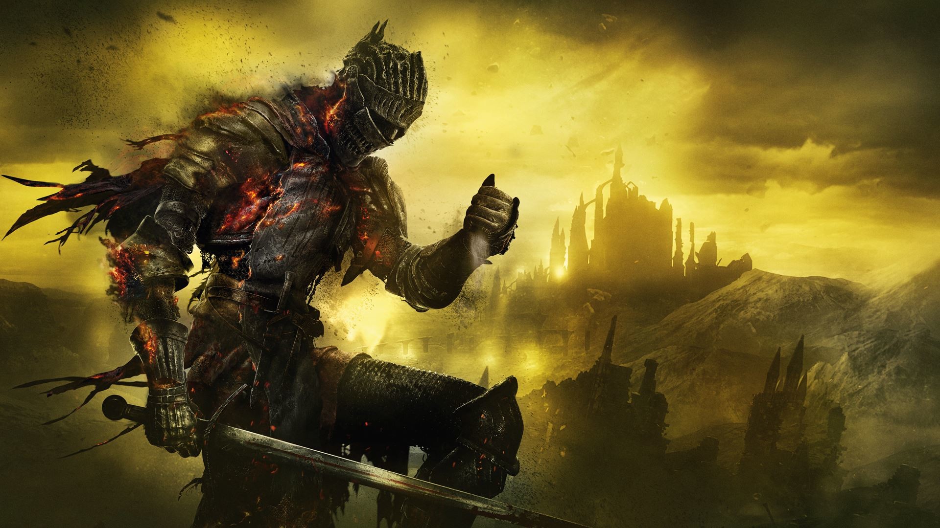 Senza Luce, Dark Souls III, Lothric, Cielo giallo, Full HD, sfondo Windows 11