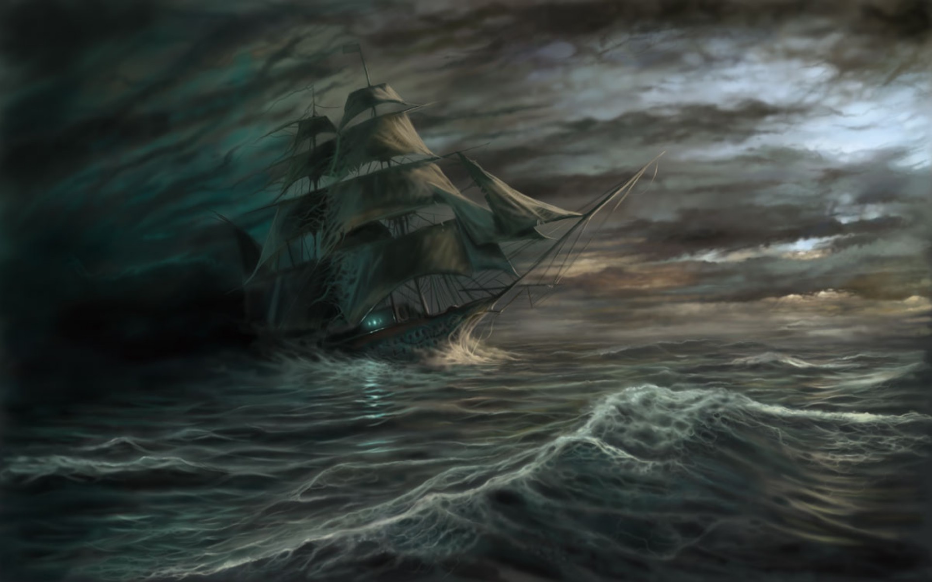 Veliero, Mare in tempesta, Pittura, 1920x1200, immagine di sfondo