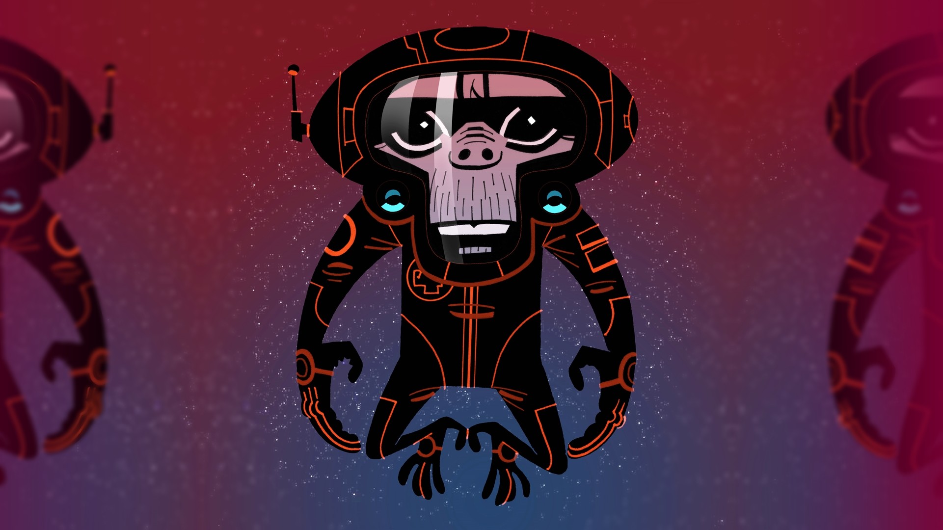 Gorillaz, Scimmia, Casco, Rosso e blu, Full HD, sfondo desktop