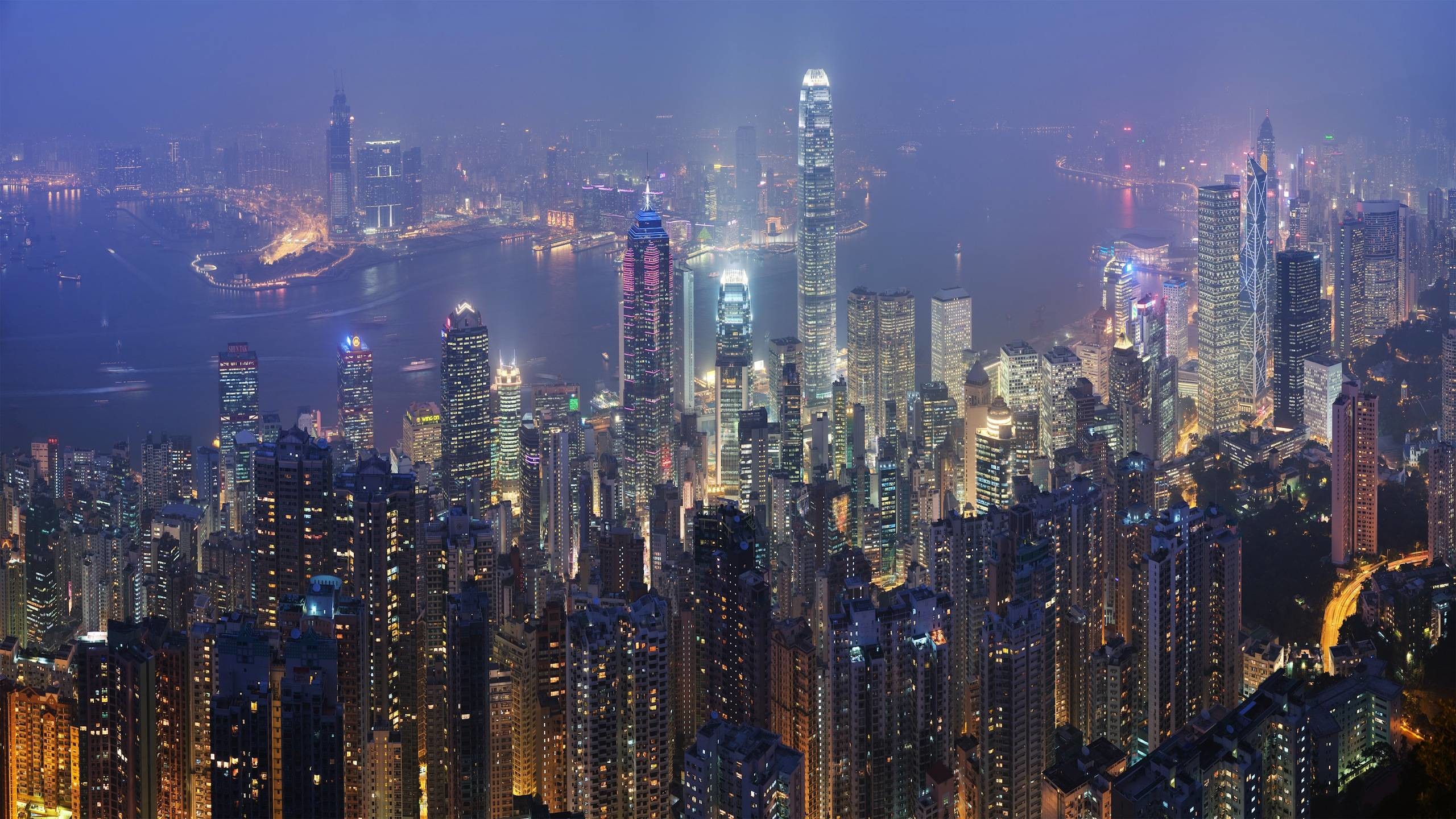 Hong Kong, Skyline, Notte, Grattacieli, immagine di sfondo iMac