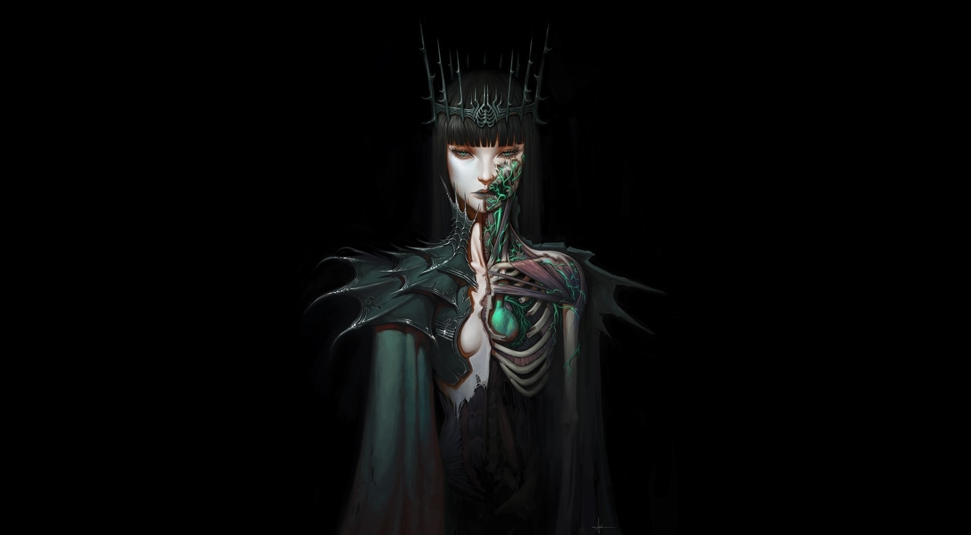 Regina oscura, Corona, Fantasy, Sfondo nero, Full HD, wallpaper per computer