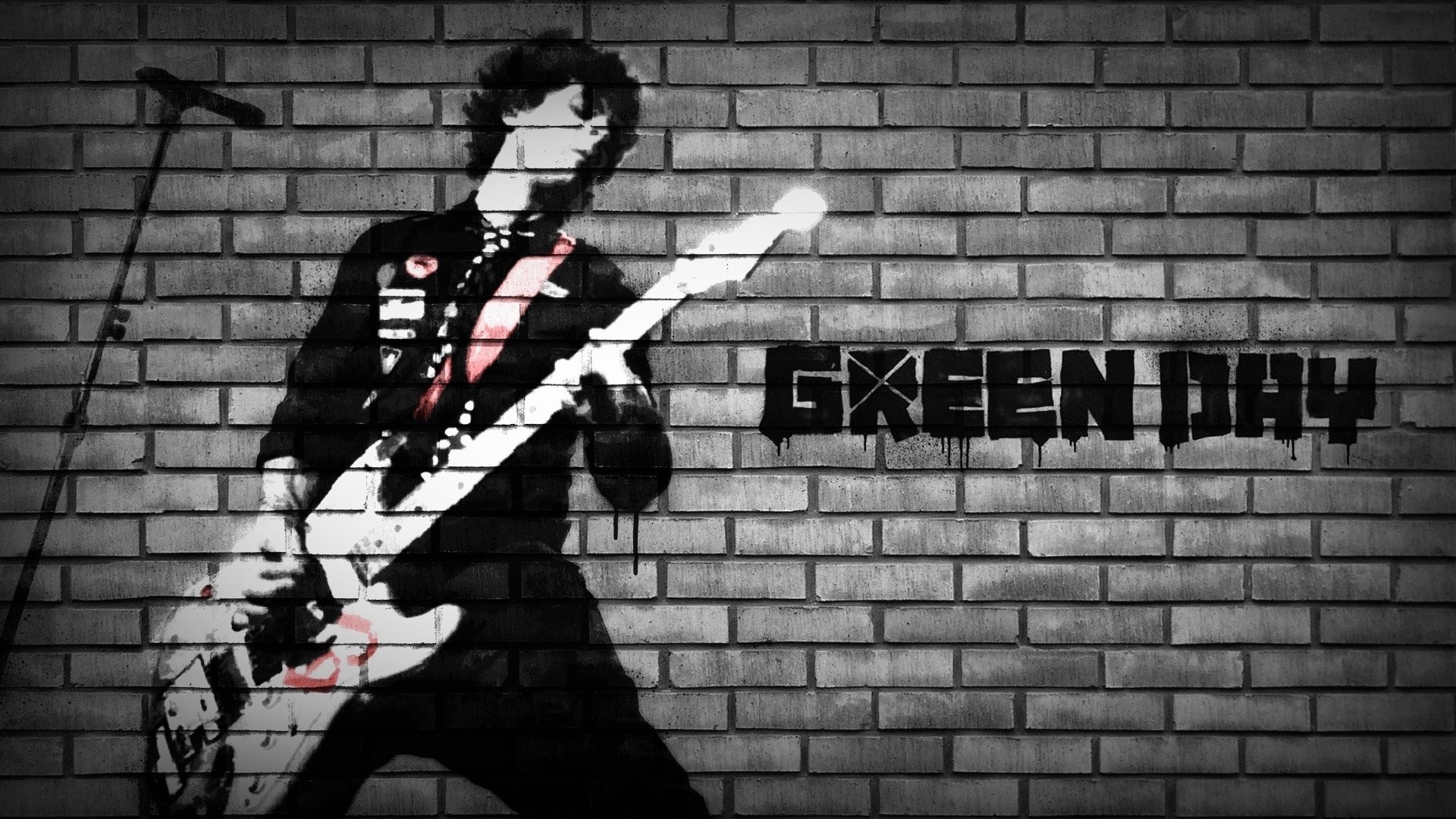 Green Day, Billie Joe Armstrong, Chitarra, Graffiti, 16:9 Full HD, sfondo widescreen