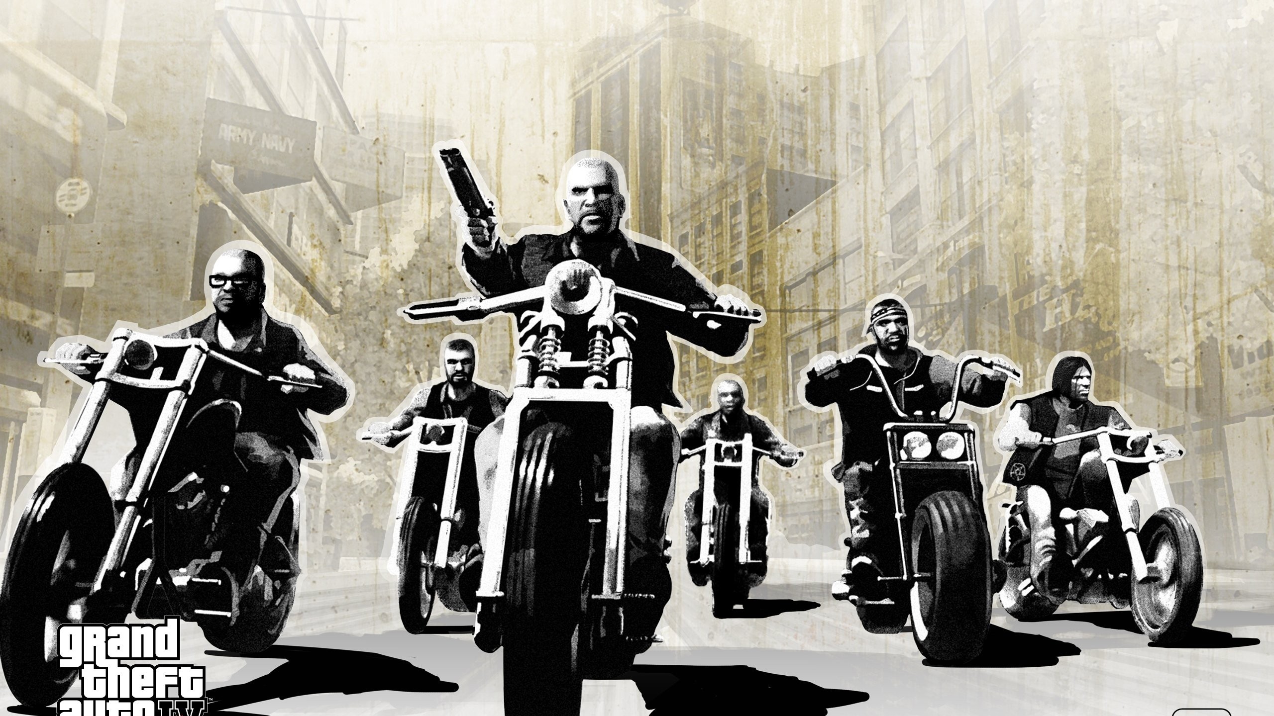 Grand Theft Auto, Motociclisti, Bianco e nero, 2K, sfondo desktop