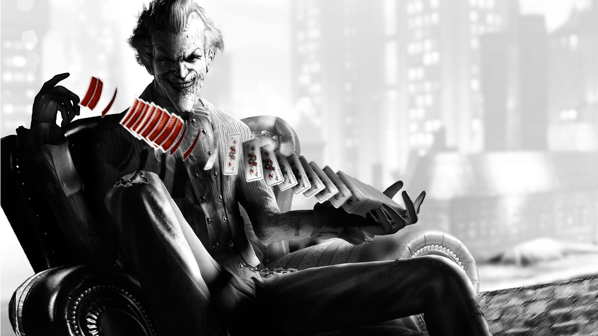 Joker, Batman: Arkham City, Carte da gioco, Poltrona, Bianco e nero, sfondo per portatile