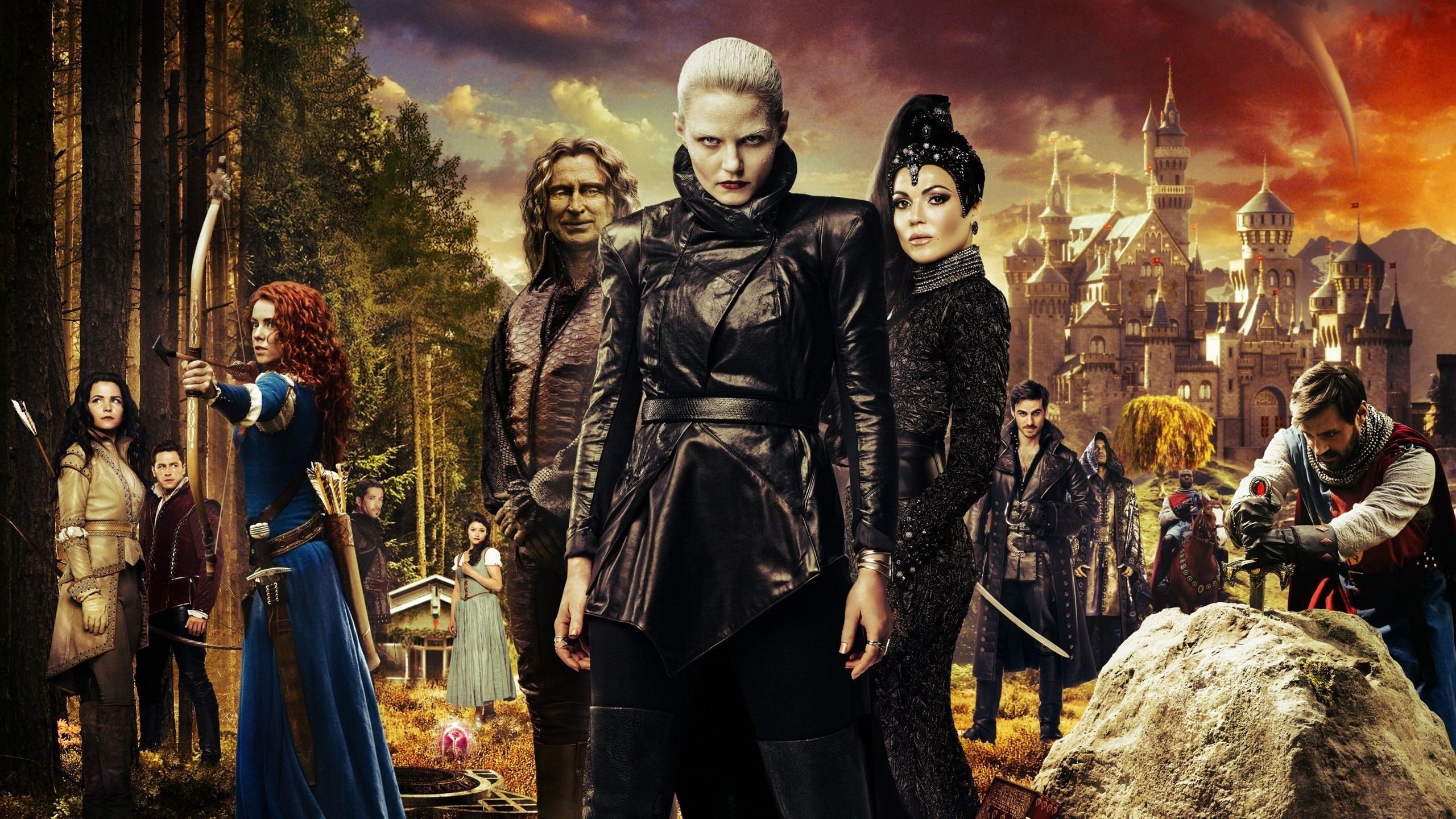 C'era una volta, Emma Swan, Regina Mills, Tremotino, Merida, Cast, sfondo widescreen 2K