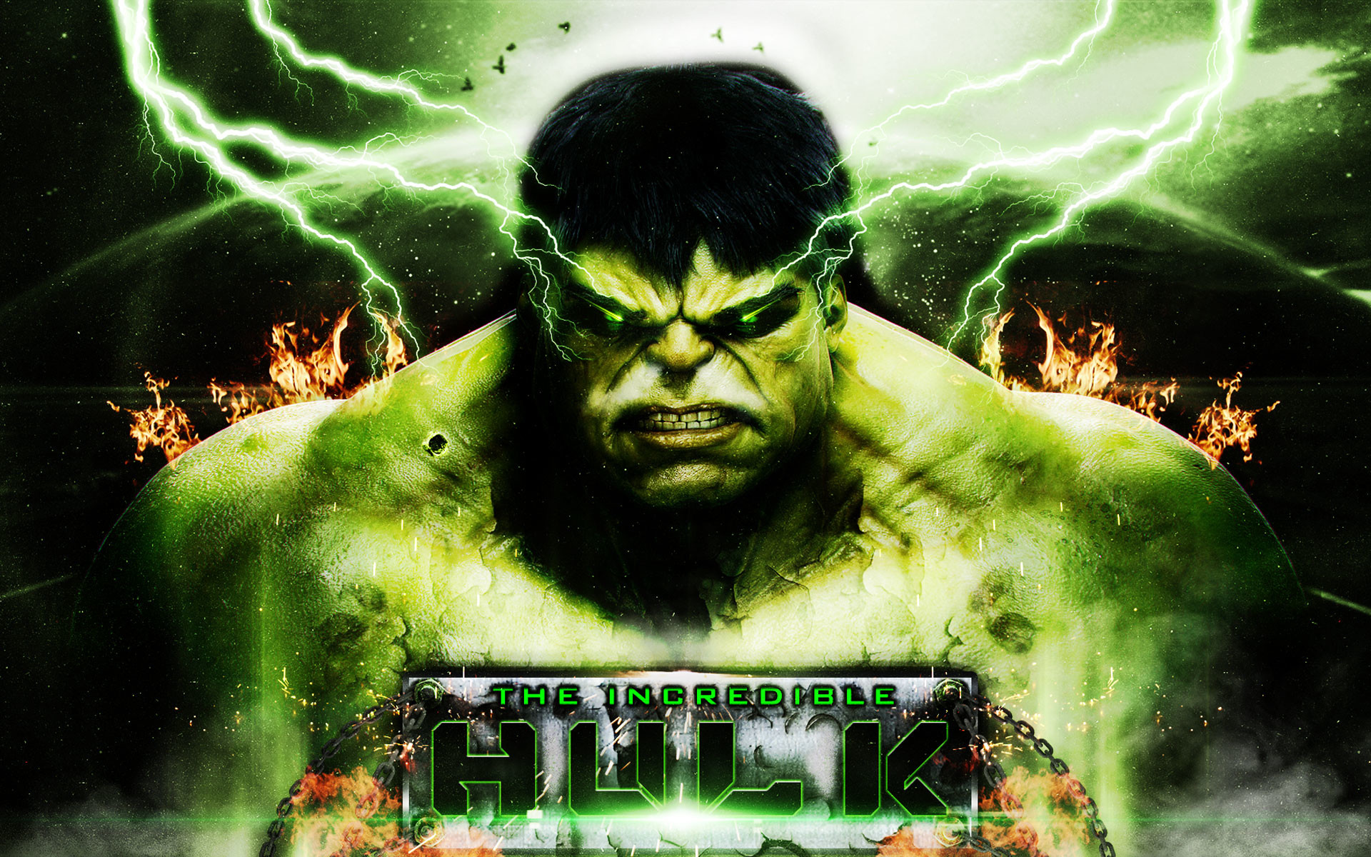 Hulk, L'incredibile Hulk, Fulmini, Catene, Verde, 1920x1200, immagine di sfondo