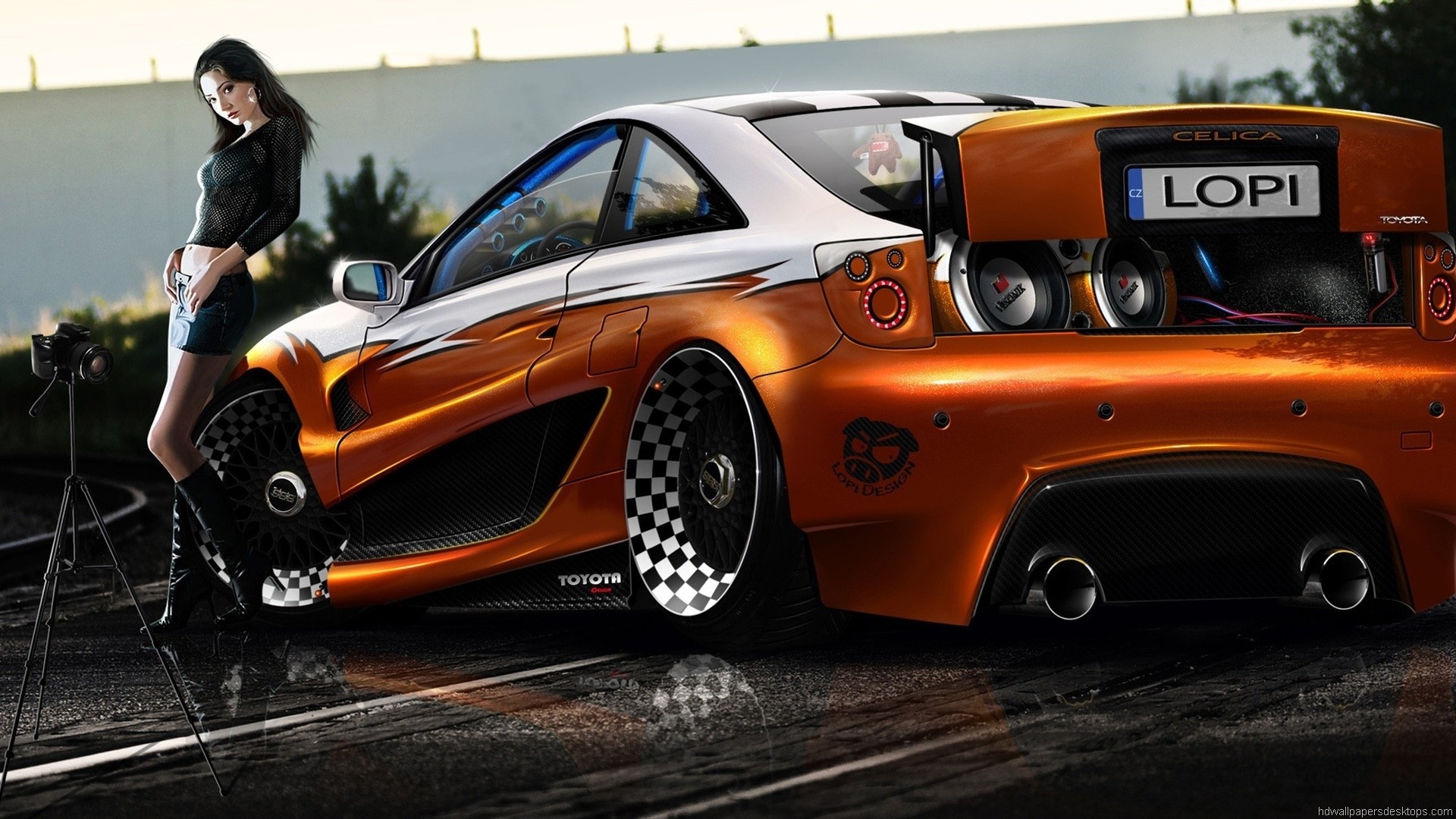 Auto tuning, Modella, Arancione, Fotografia, 1920x1080, immagine di sfondo