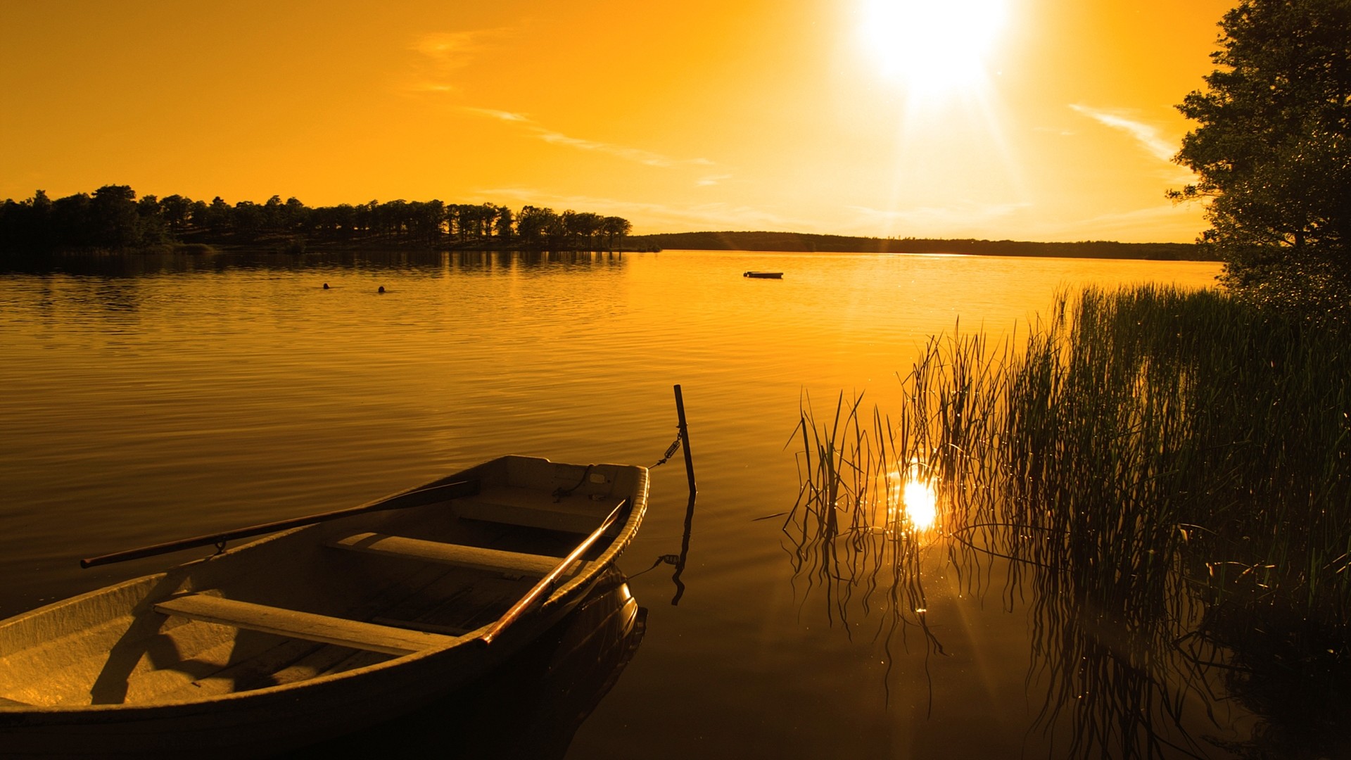 Barca, Lago, Tramonto, Canneto, Full HD, sfondo per PC e portatile