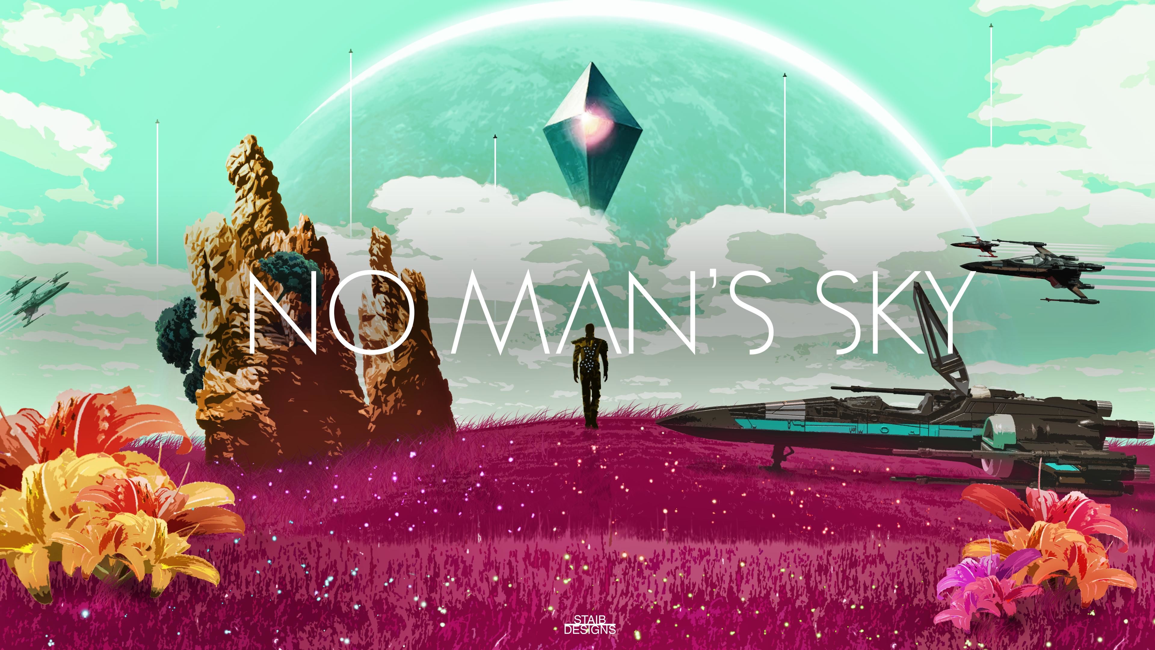 No Man's Sky, Atlas, Logo, Viaggiatore, Fiori, 4K, sfondo per PC