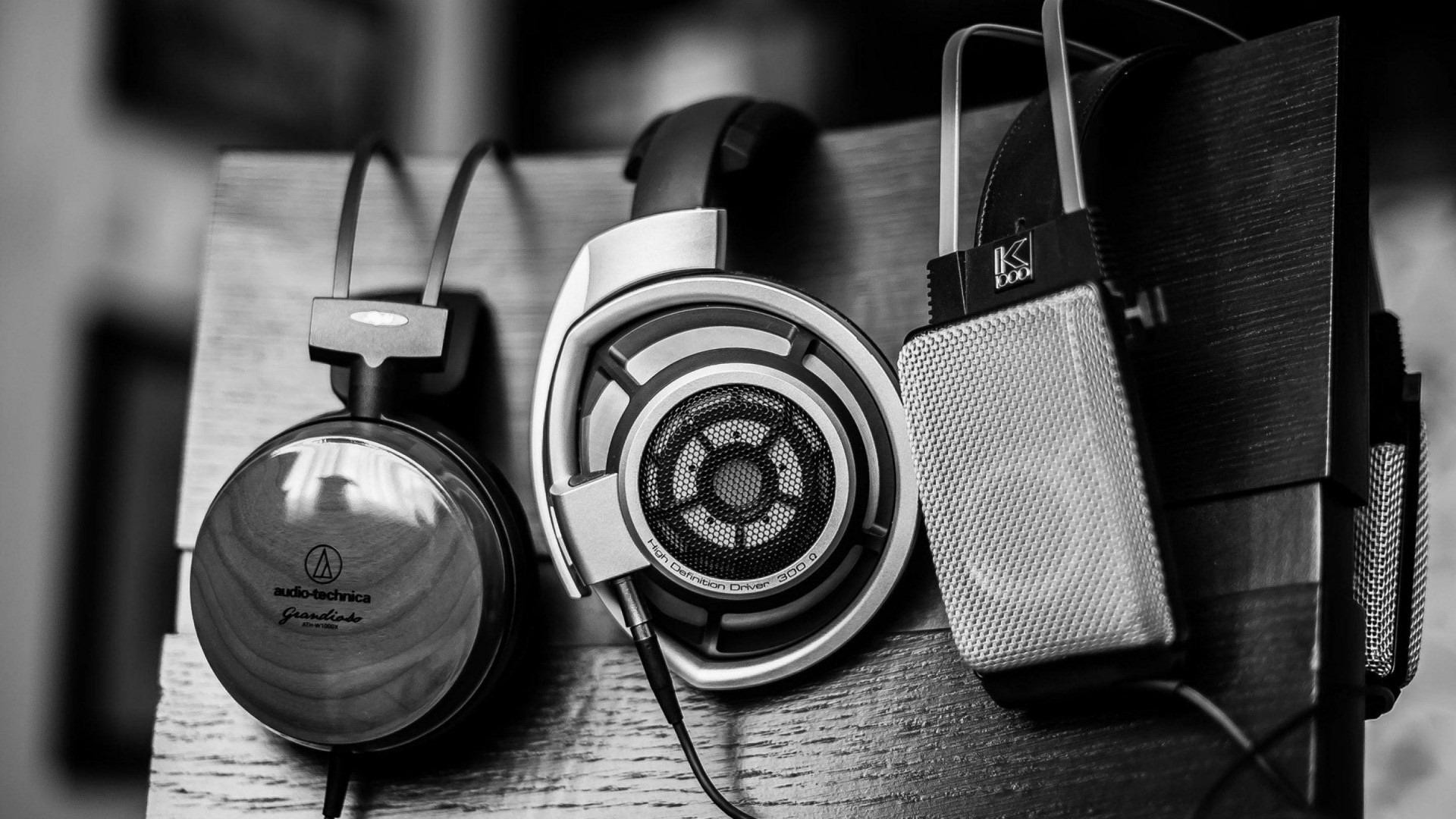 Cuffie, Audio-Technica, Sennheiser, Bianco e nero, 1920x1080, sfondo per PC