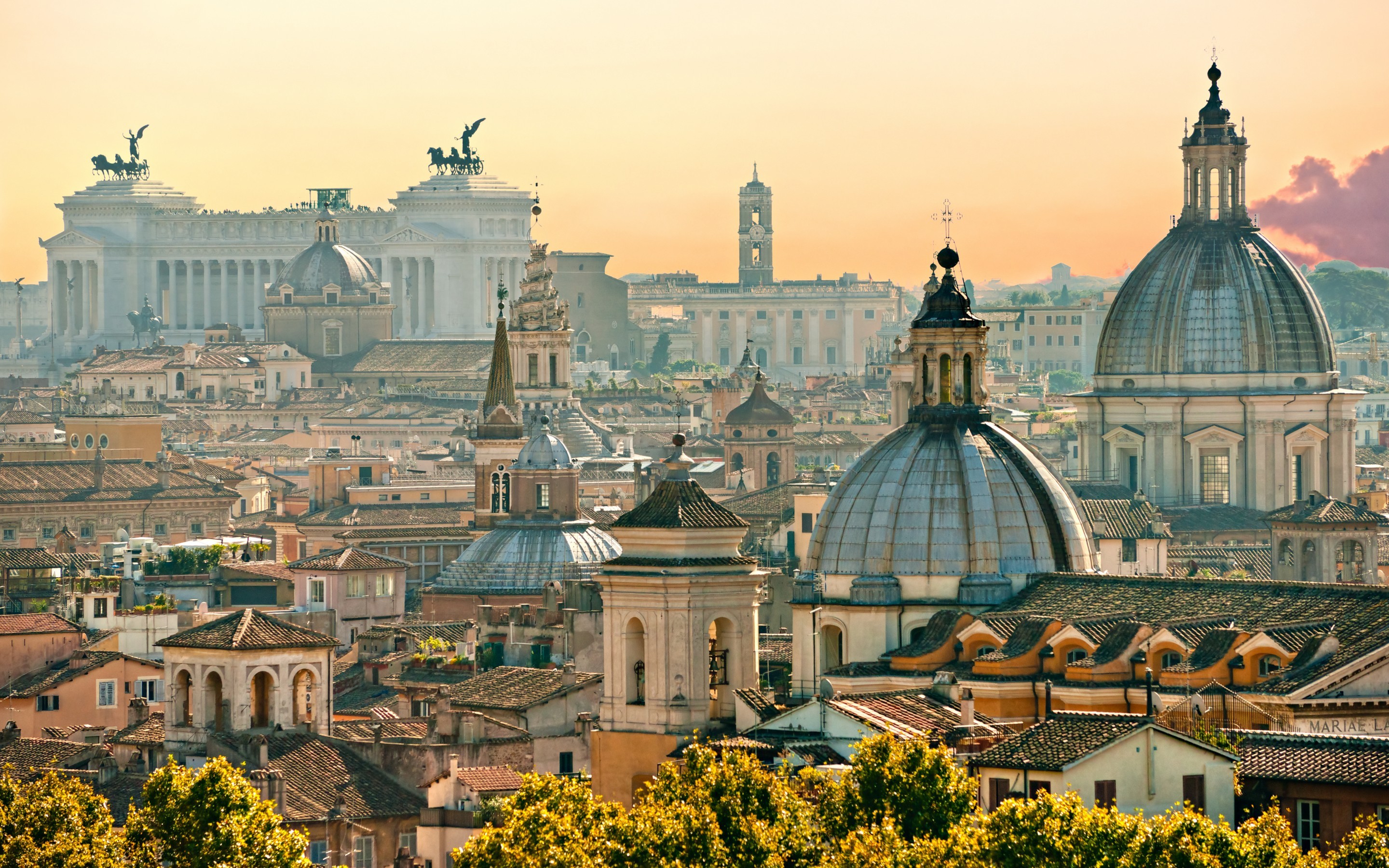 Vittoriano, Sant'Andrea della Valle, Roma, Tetti, Cupole, 2K, wallpaper per portatile