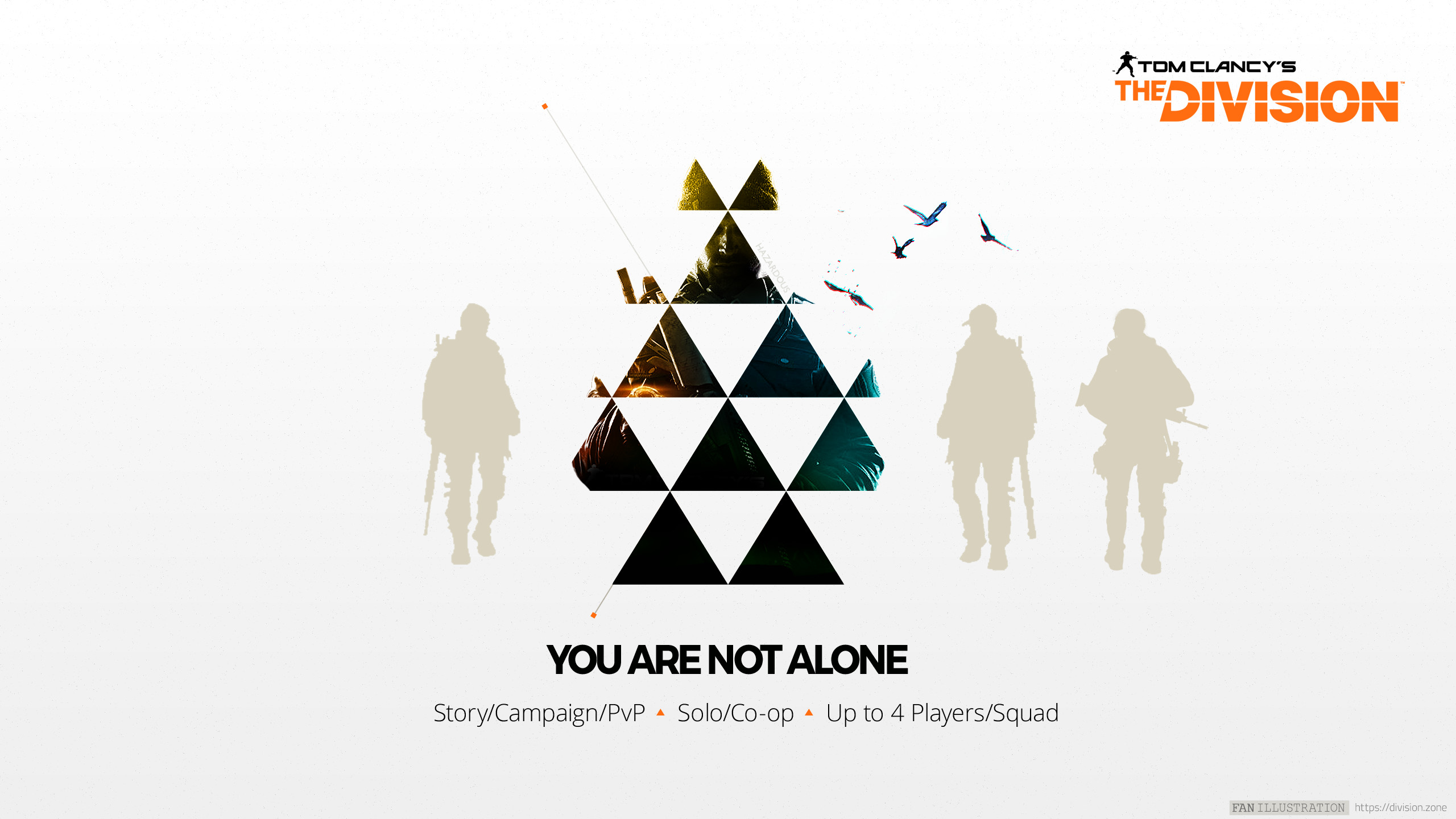 Tom Clancy's The Division, You Are Not Alone, Sagome, Sfondo bianco, wallpaper desktop 2K