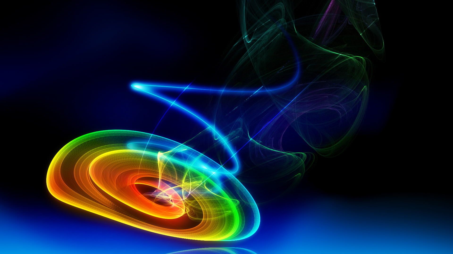 Spirale luminosa, Neon, Arcobaleno, Sfondo nero, 16:9 Full HD, wallpaper widescreen