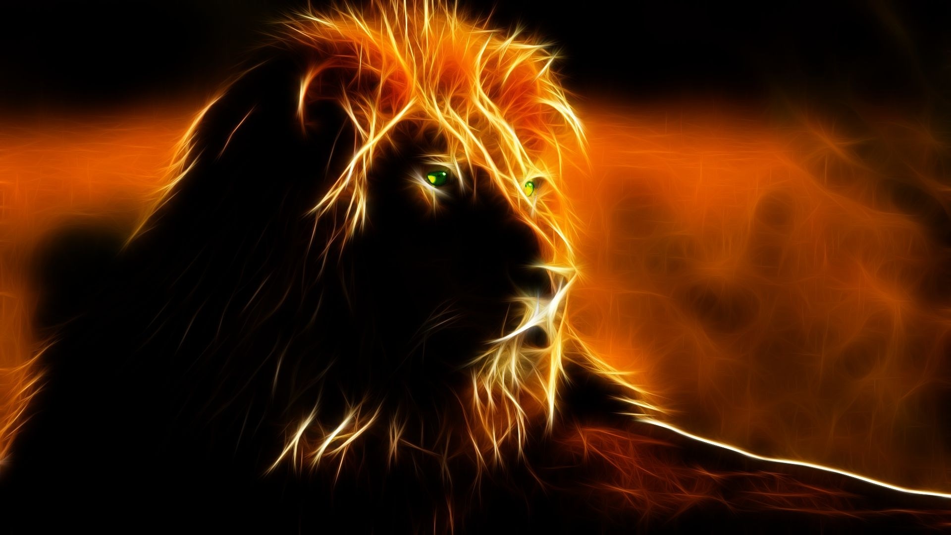 Leone, Arte frattale, Criniera, Arancione, Full HD, sfondo per PC