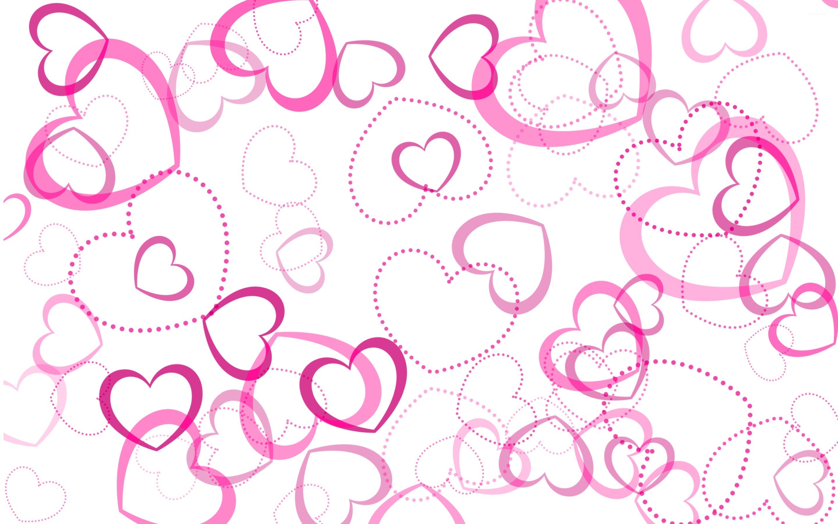 Contorni di cuori, Rosa, Bianco, 2K, sfondo Windows 11