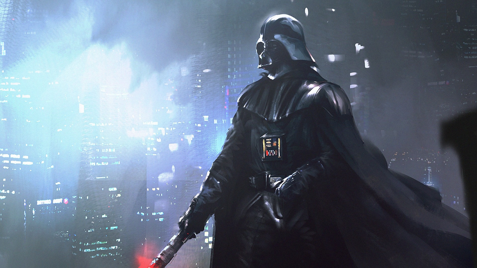 Darth Vader, Anakin Skywalker, Star Wars, Città, Notte, 1920x1080, sfondo per PC