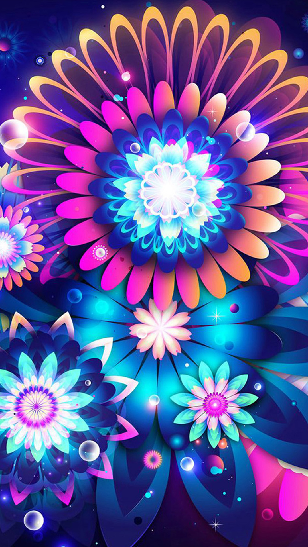 Fiori psichedelici, Mandala, Neon, Colori vivaci, wallpaper iPhone 6S