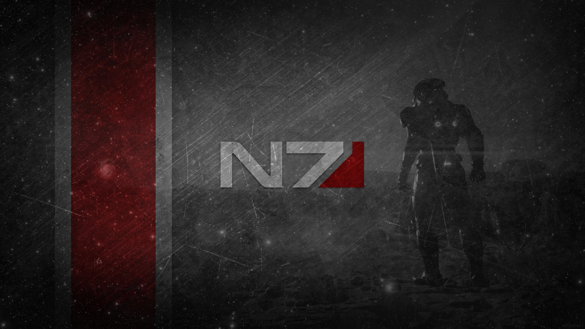 Mass Effect: Andromeda, N7, Ryder, Logo, Grigio scuro, Full HD, wallpaper per computer