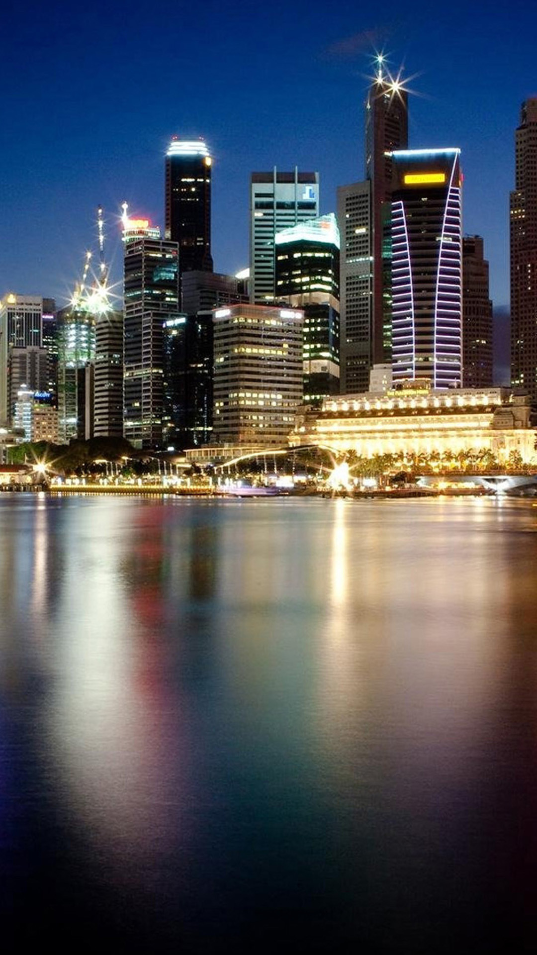 Singapore, Skyline, Notte, Riflesso, Full HD, sfondo per smartphone