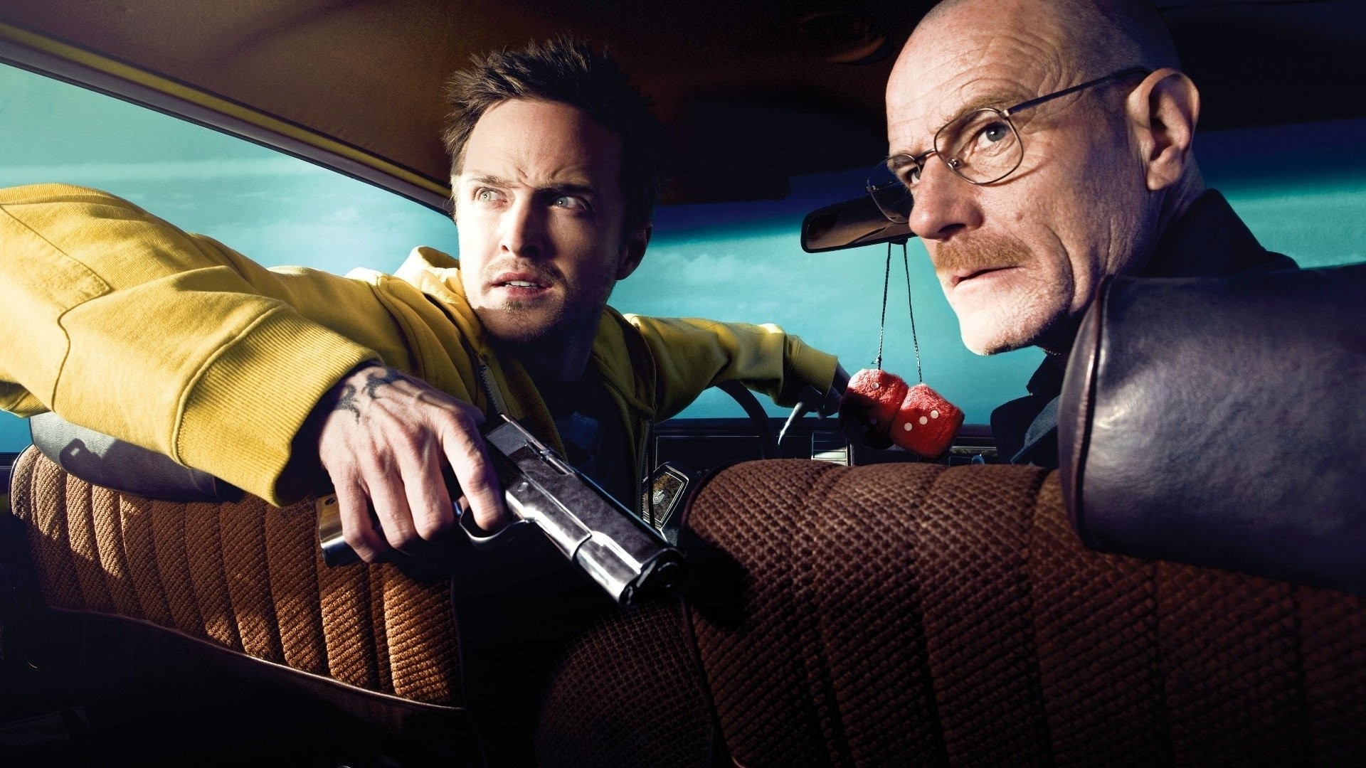 Walter White, Jesse Pinkman, Bryan Cranston, Aaron Paul, Breaking Bad, Auto, Pistola, sfondo 1080p
