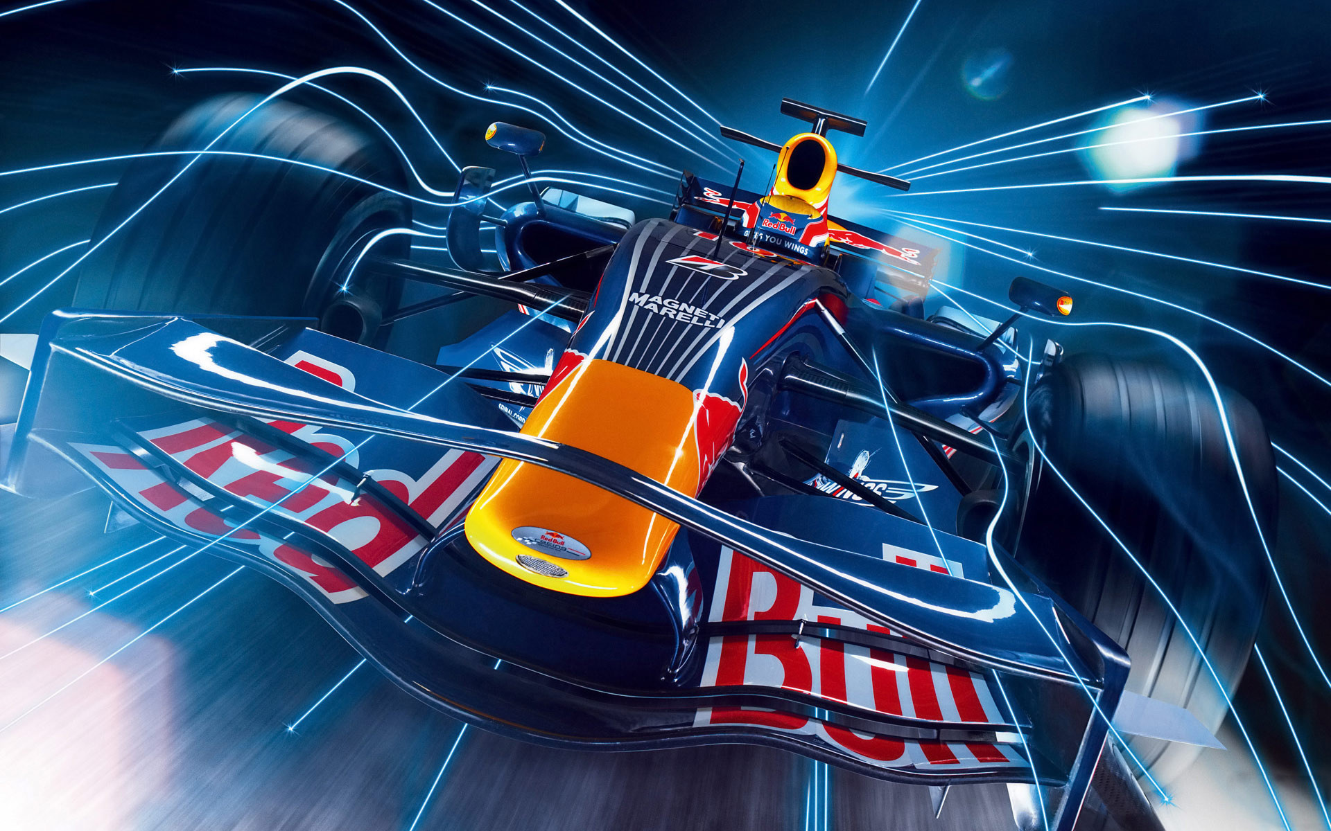Red Bull Racing, Formula 1, Arte digitale, Linee luminose, Vista frontale, sfondo MacBook Air