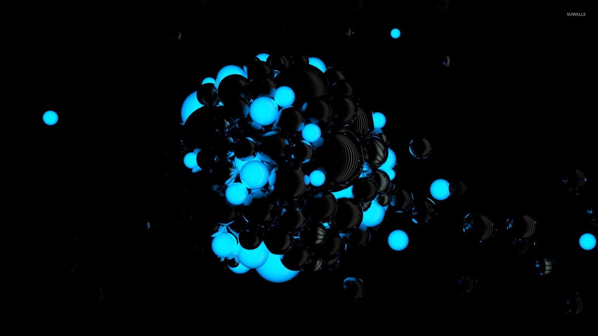 Sfere, Azzurro neon, Sfondo nero, Full HD, wallpaper desktop