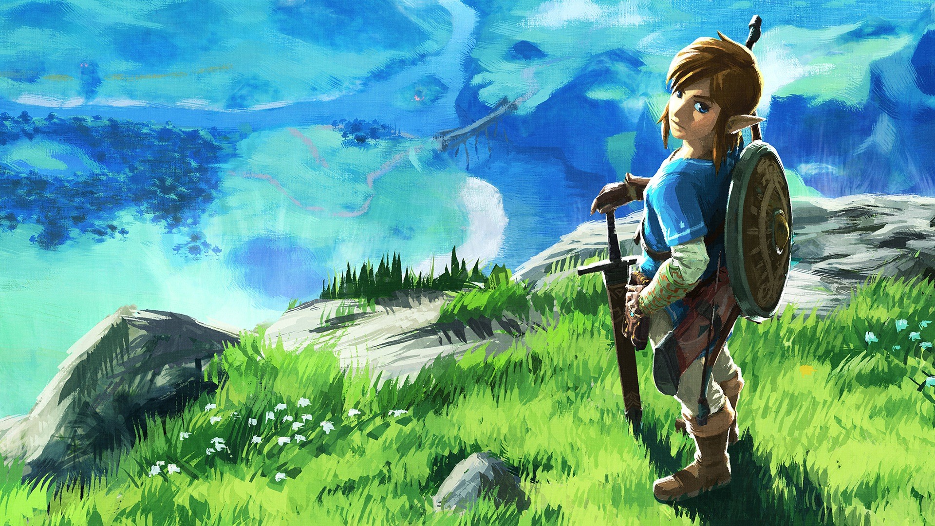 Link, The Legend of Zelda: Breath of the Wild, Prateria, Acquerello, wallpaper Windows 11