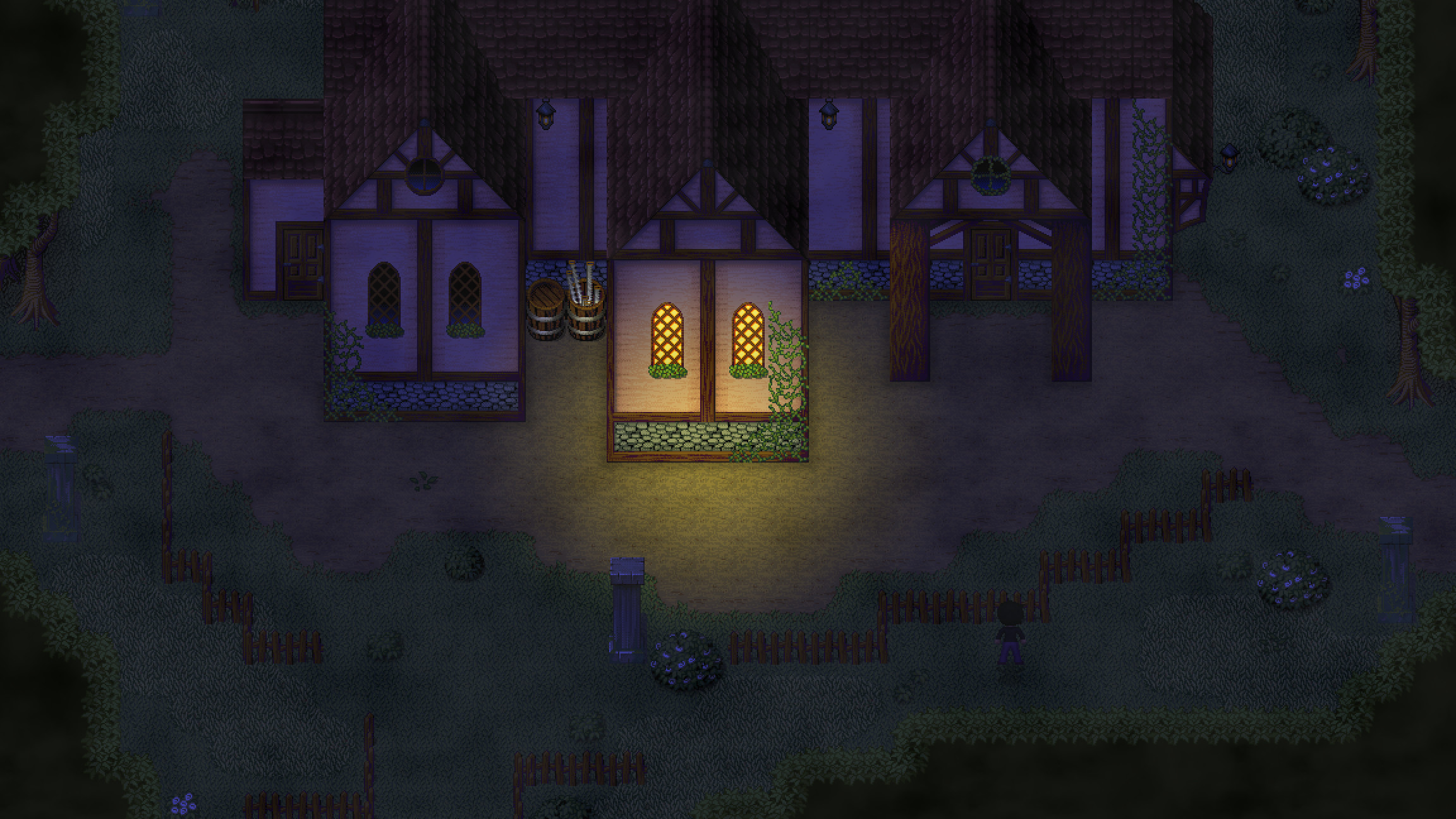 Pixel art, Villaggio, Notte, Case, Full HD, sfondo Windows 11