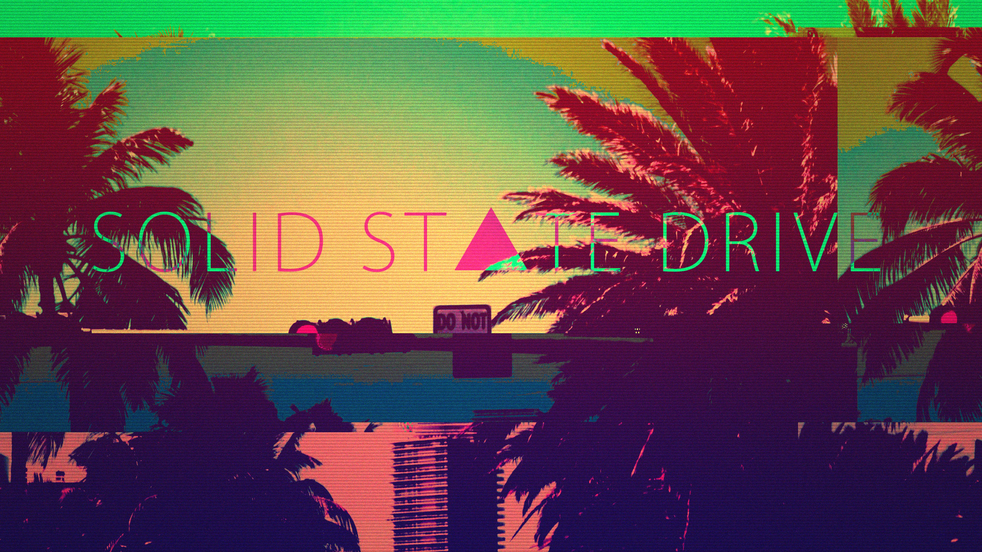 Vaporwave, Solid State Drive, Palme, Tramonto, Full HD, wallpaper desktop