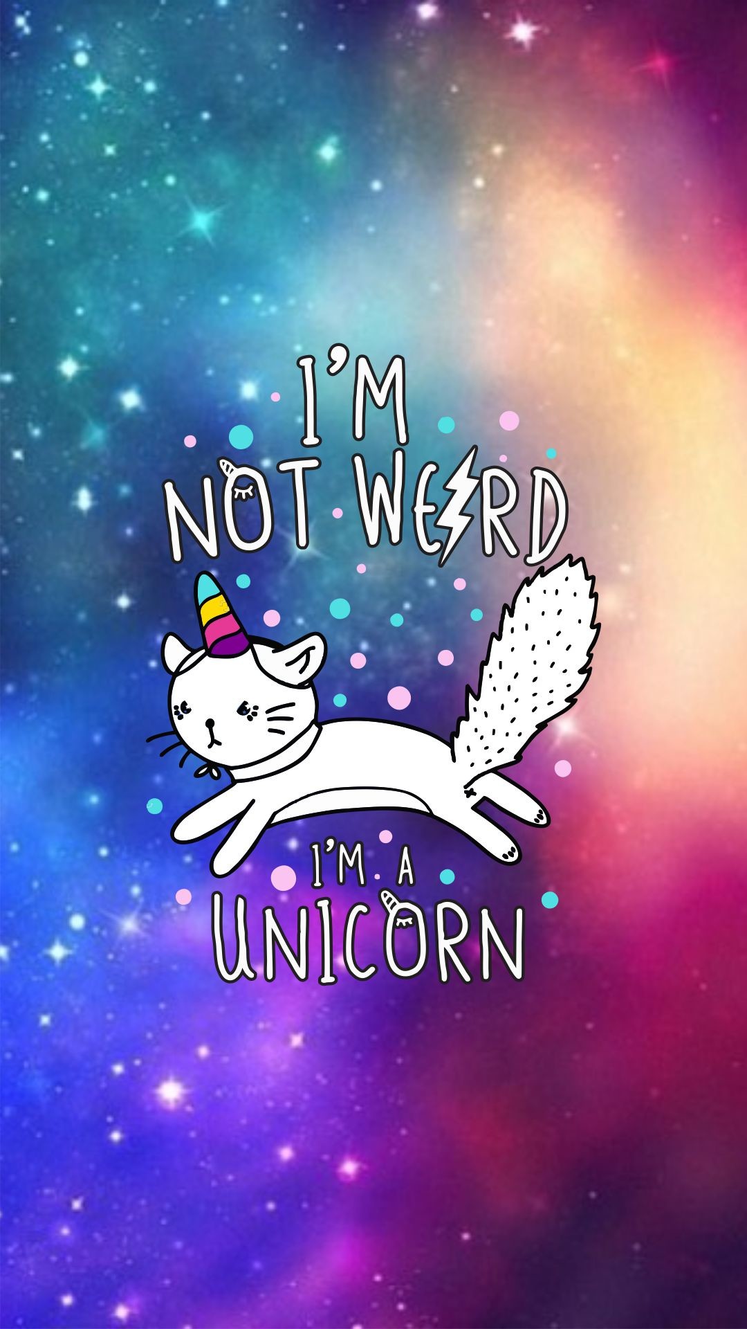 Gatto unicorno, I'm not weird, Galassia, Citazione, sfondo per iPhone e Android