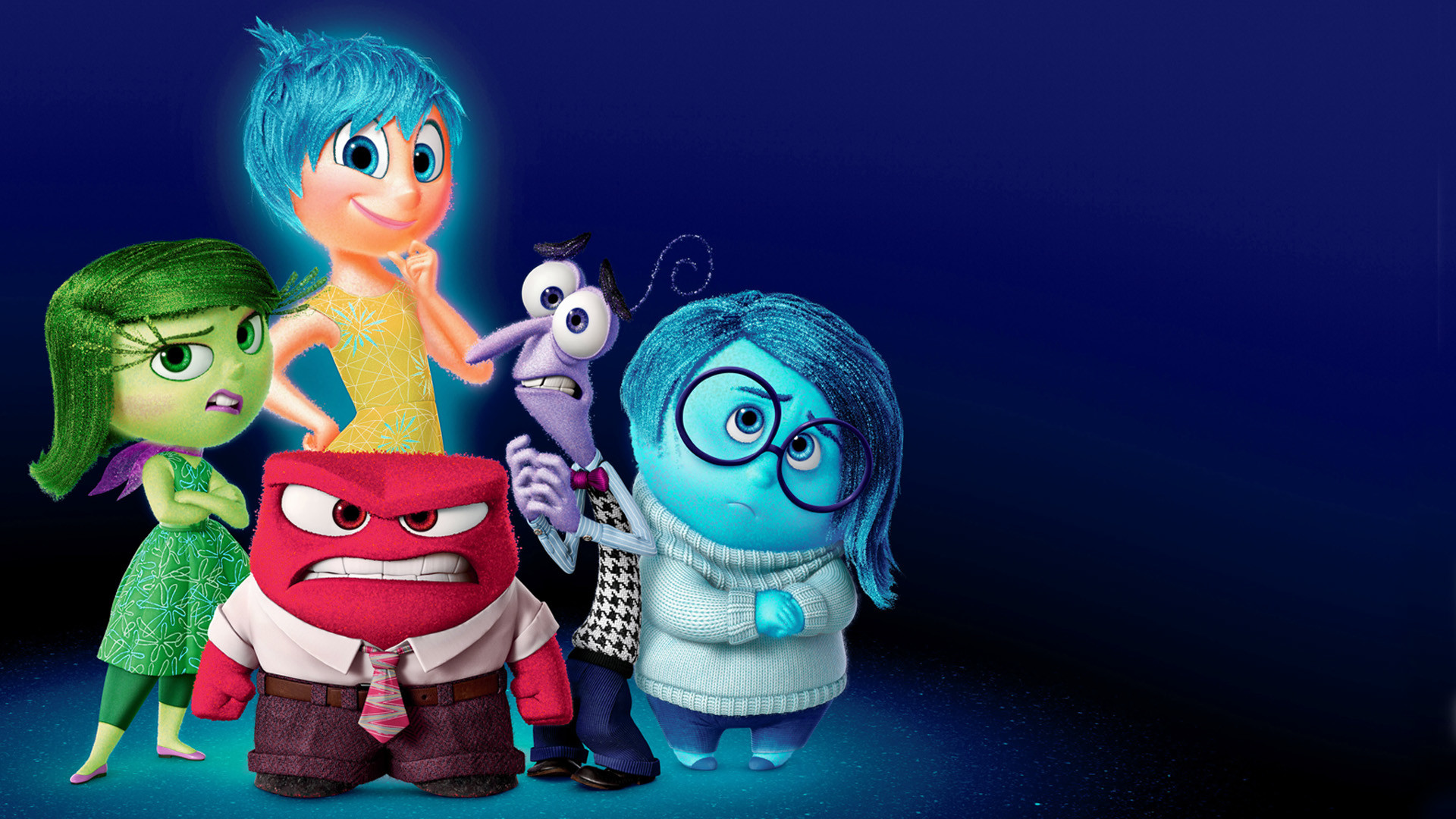 Gioia, Disgusto, Rabbia, Paura, Tristezza, Inside Out, Disney Pixar, sfondo widescreen Full HD