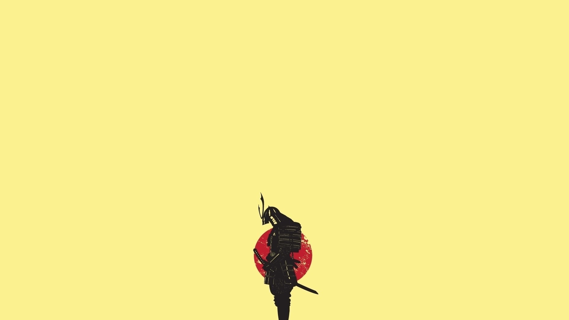 Samurai, Sole rosso, Giallo, Silhouette, Full HD, sfondo per portatile