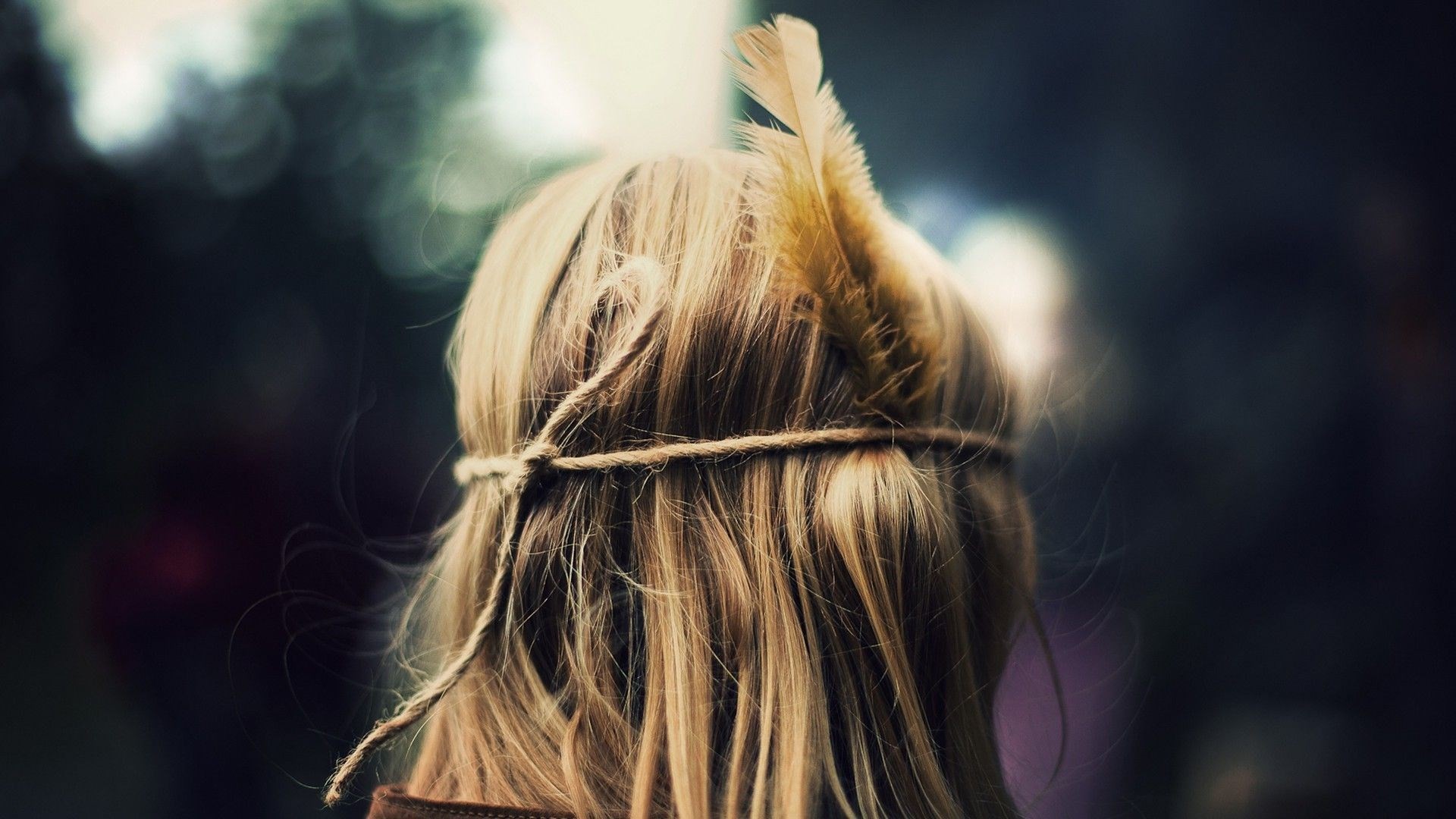 Fascia per capelli, Piuma, Capelli biondi, Boho, 16:9 Full HD, sfondo widescreen