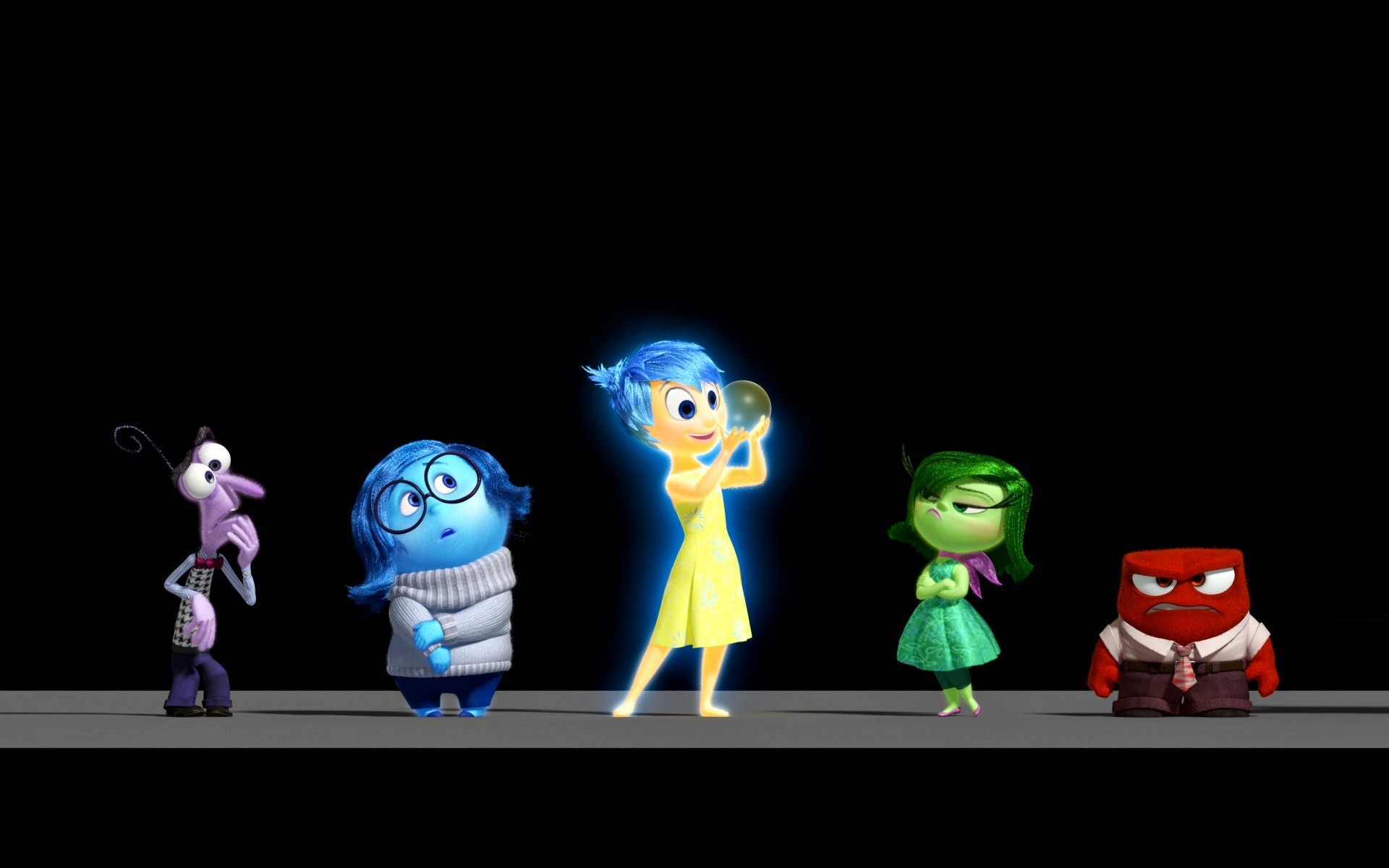 Paura, Tristezza, Gioia, Disgusto, Rabbia, Inside Out, Sfondo nero, wallpaper per portatile