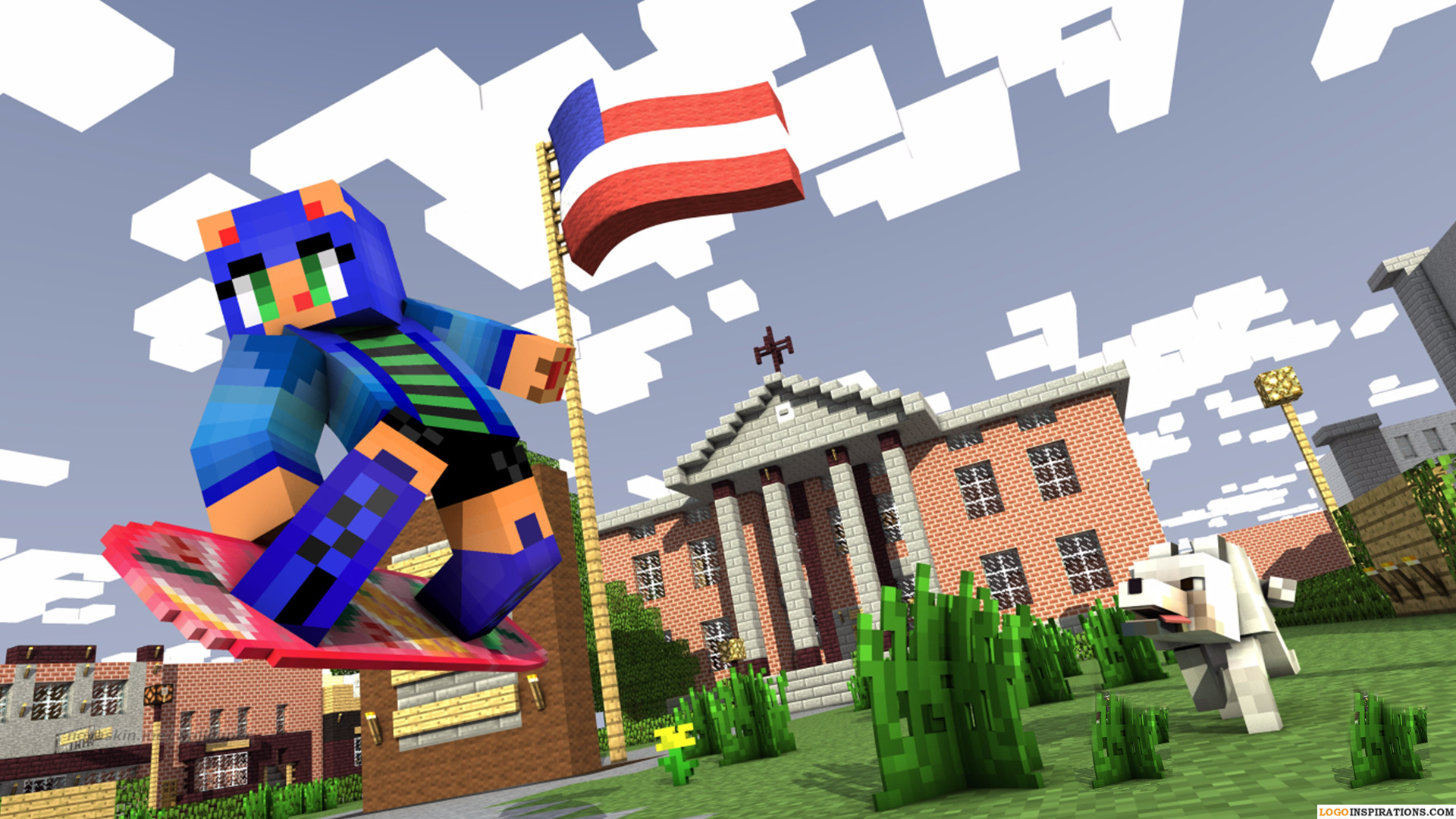 Minecraft, Novaskin, Hoverboard, Bandiera americana, Full HD, sfondo per portatile