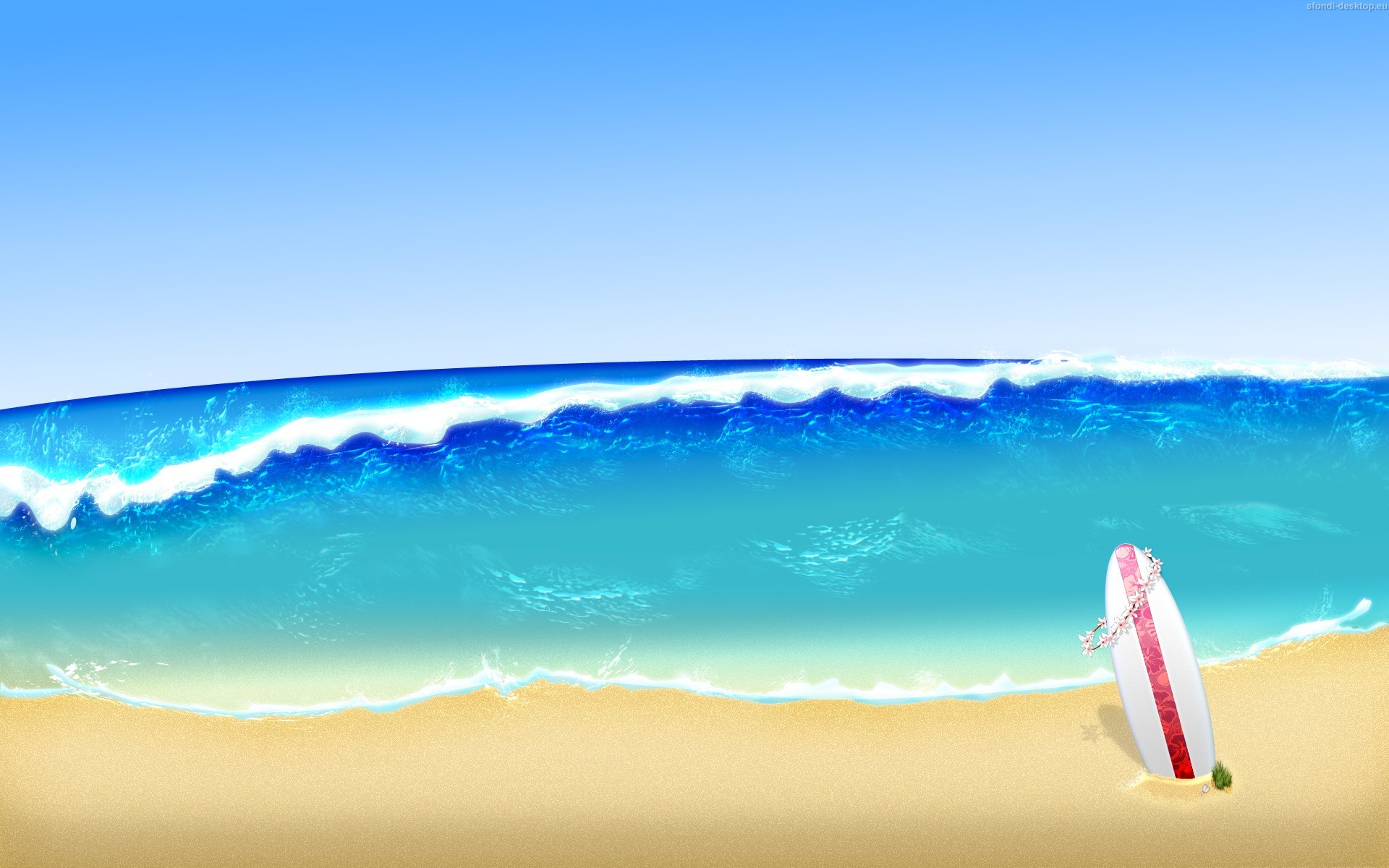 Tavola da surf, Onda, Sabbia, Illustrazione, 1920x1200, immagine di sfondo