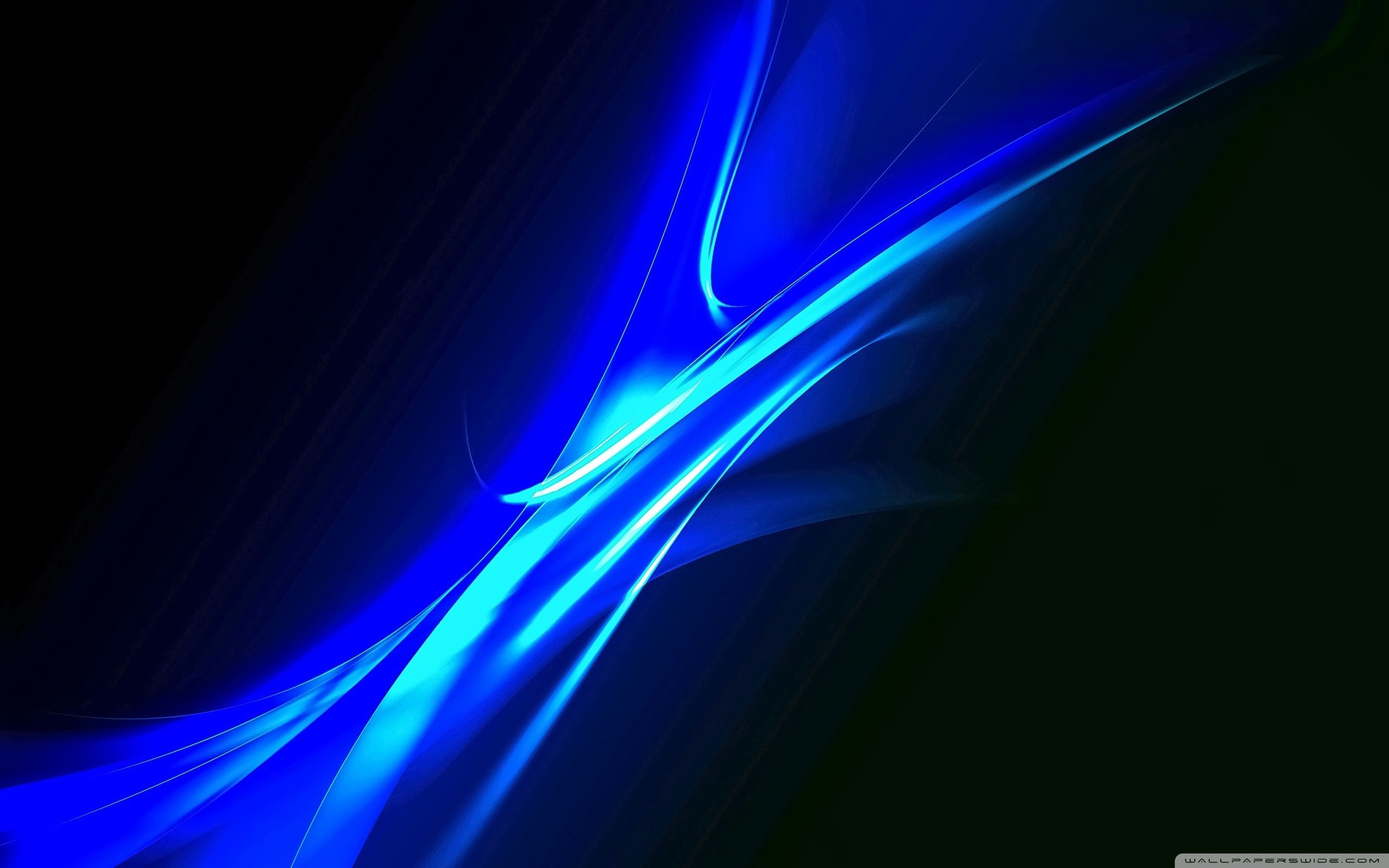 Onde di luce, Astratto, Blu elettrico, Sfondo nero, 2K, wallpaper per portatile