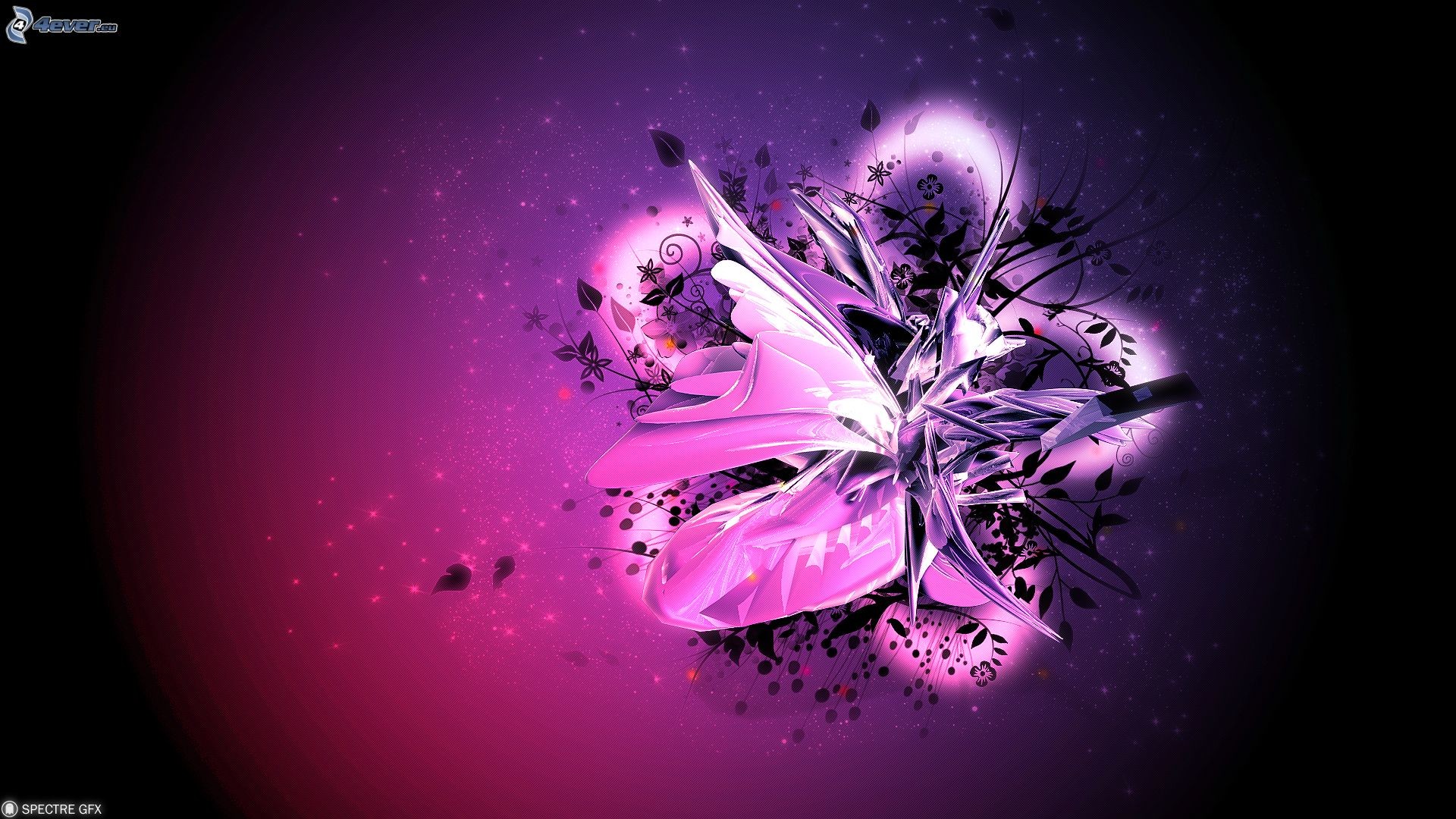 Arte digitale, Fiore astratto, Rosa, Sfondo nero, Full HD, wallpaper per portatile