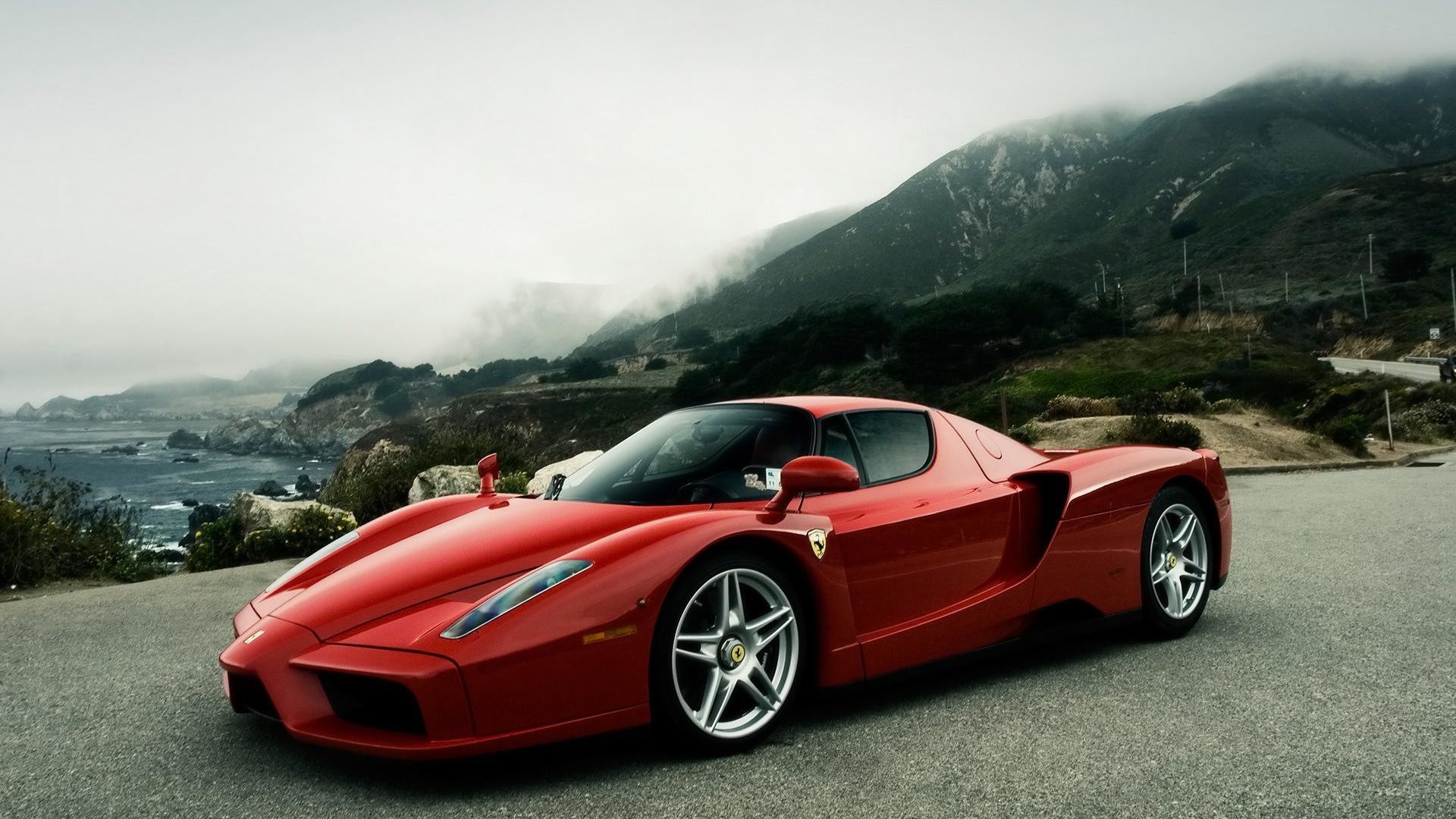 Enzo Ferrari, Rosso, Costa, Nebbia, Full HD, sfondo Windows 11
