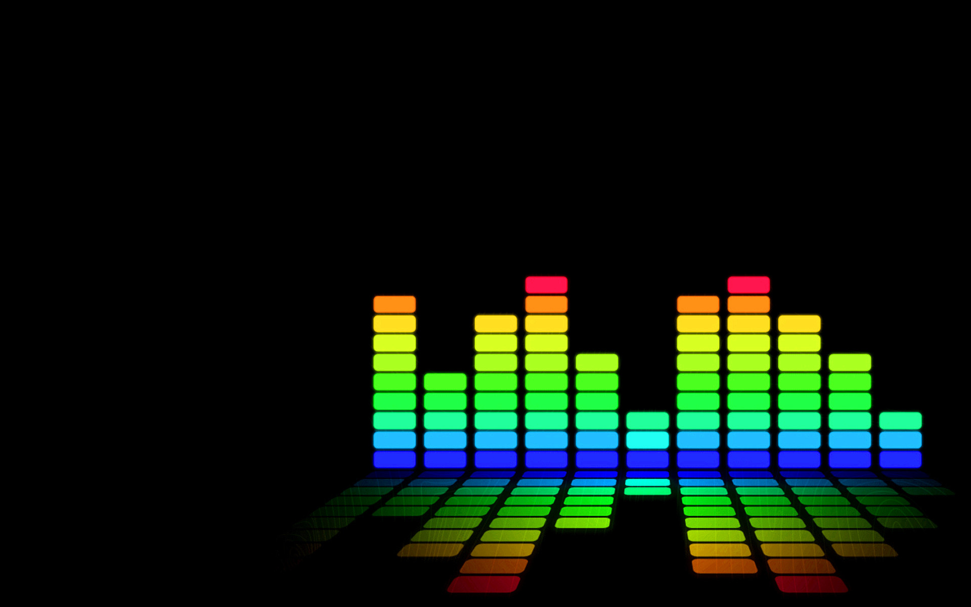 Equalizzatore, Barre colorate, Riflesso, Sfondo nero, Full HD, wallpaper per portatile