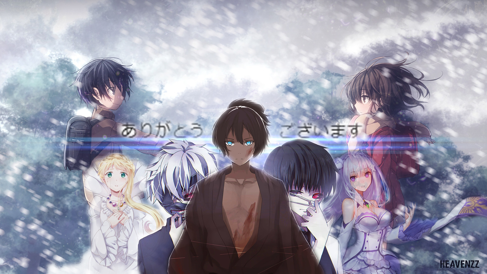 Yato, Noragami, Crossover, Ken Kaneki, Neve, 16:9 Full HD, sfondo widescreen