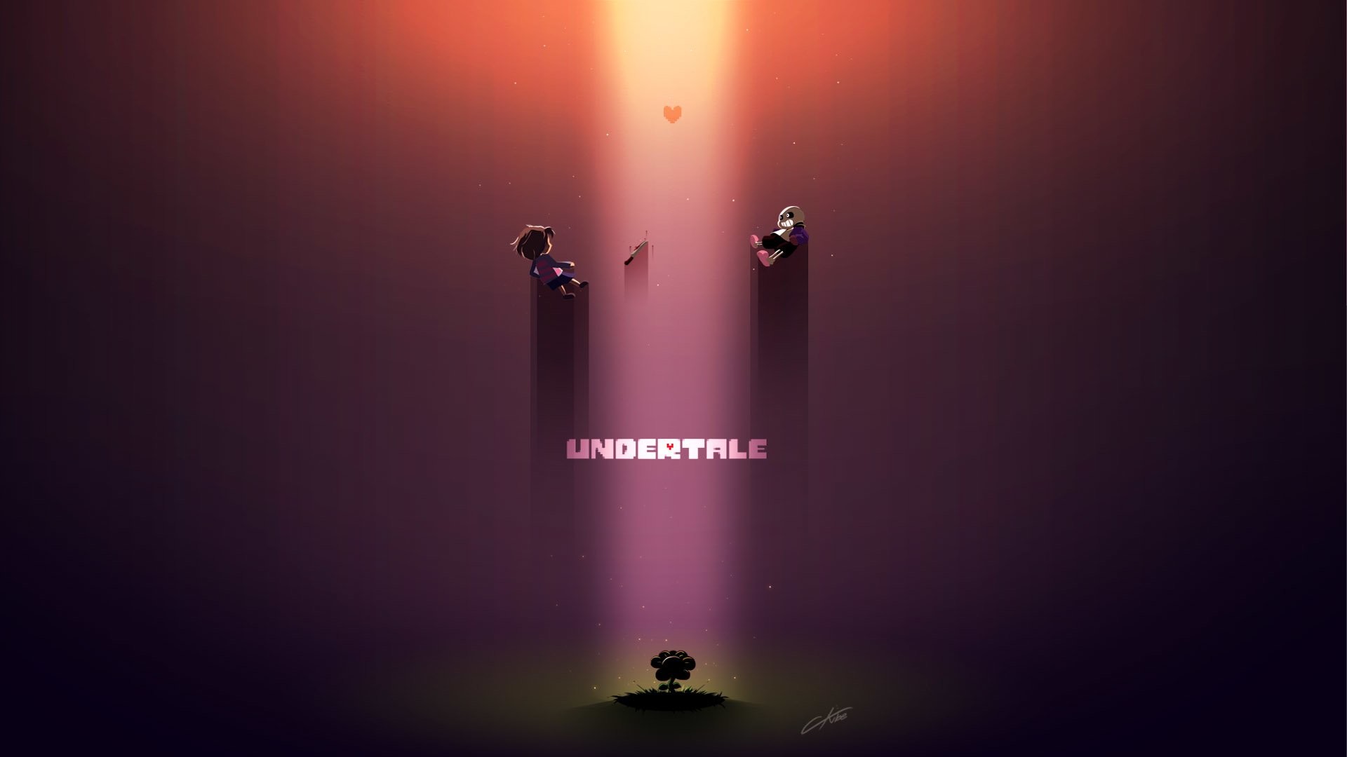 Frisk, Undertale, Logo Undertale, Fascio di luce, Full HD, sfondo per PC