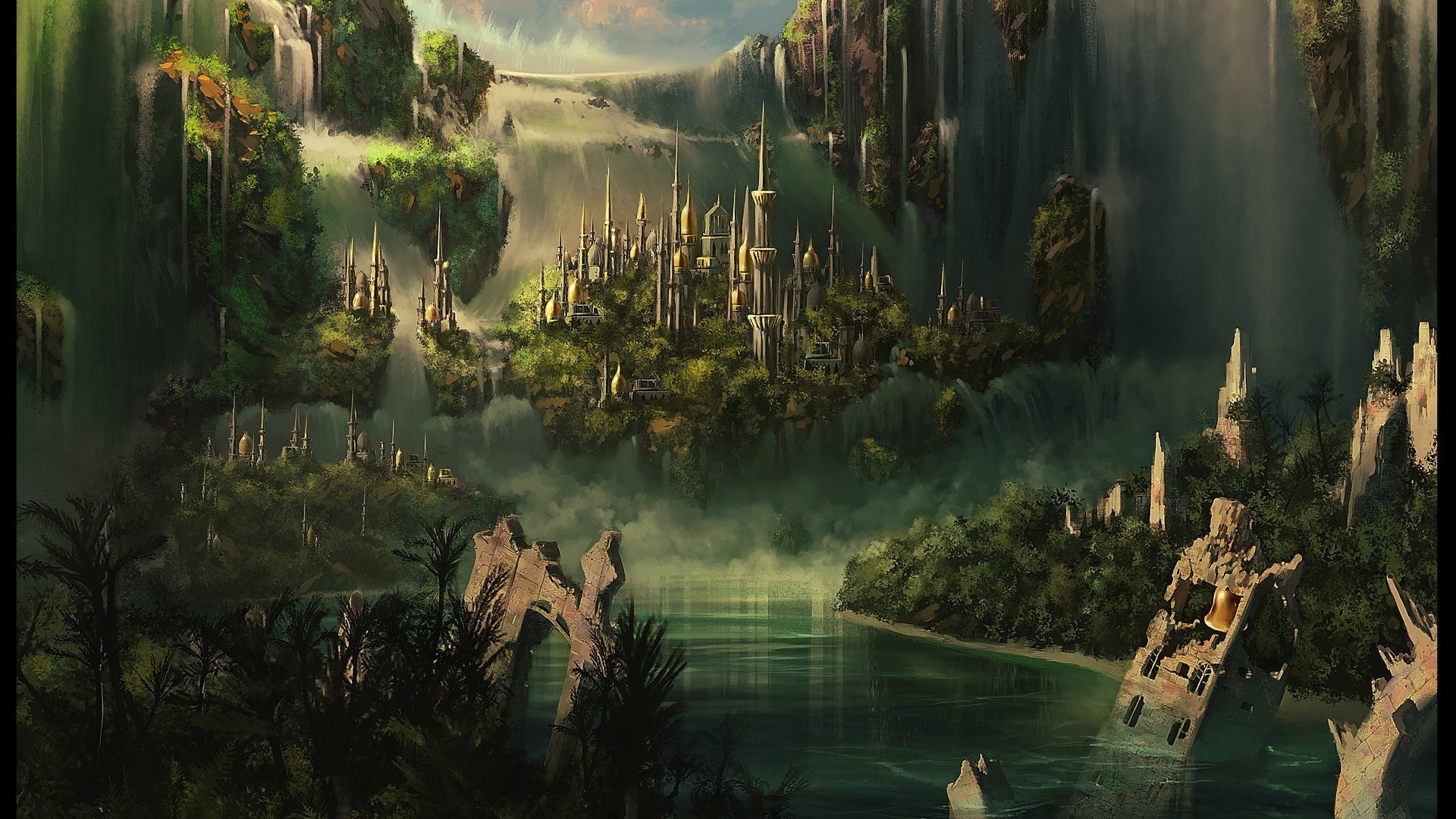 Il Signore degli Anelli, Città elfica, Lago, Full HD, sfondo desktop
